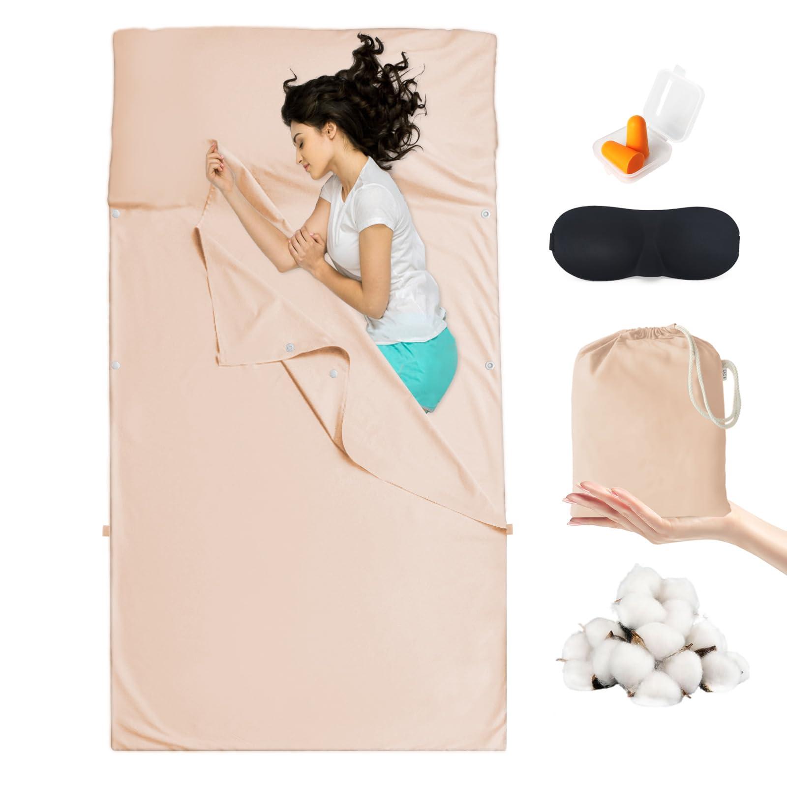 BREENHILL BREENHILL Cotton Sleeping Bag LinerSingle Camping Sheets & Travel Sheet Hostels & Traveling Sleep Sack for Backpacking, Hotels Lightweight Sleeping Bag Liners with Zipper Comfortable Pink
