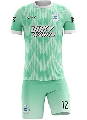 ORKY ORKY Custom Men Soccer Jersey with Short, Women Personalized Name Number Sport Shirt, Boys Girls Training Uniform Full Kit(Green 150cm)