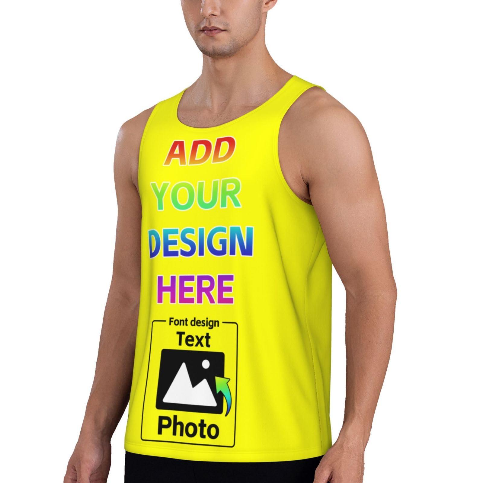 NineFit Basics Personalized Mens Tank Top Custom Men Sleeveless Tops Design Your Own Photo Text for Gym Running Tank Tops XXL C026 Yellow