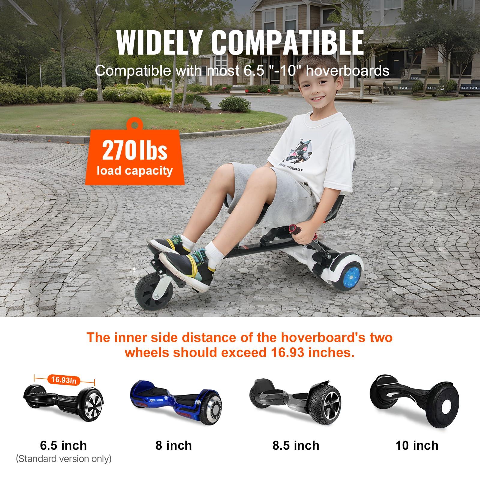 VEVOR VEVOR Hoverboard Seat Attachment, for 6.5" 8" 8.5" 10" Hoverboards, Dual Shock Absorption System, Grips Control, Adjustable Length 270 LBS Load Capacity, Buggy Attachment, for Kids Adults