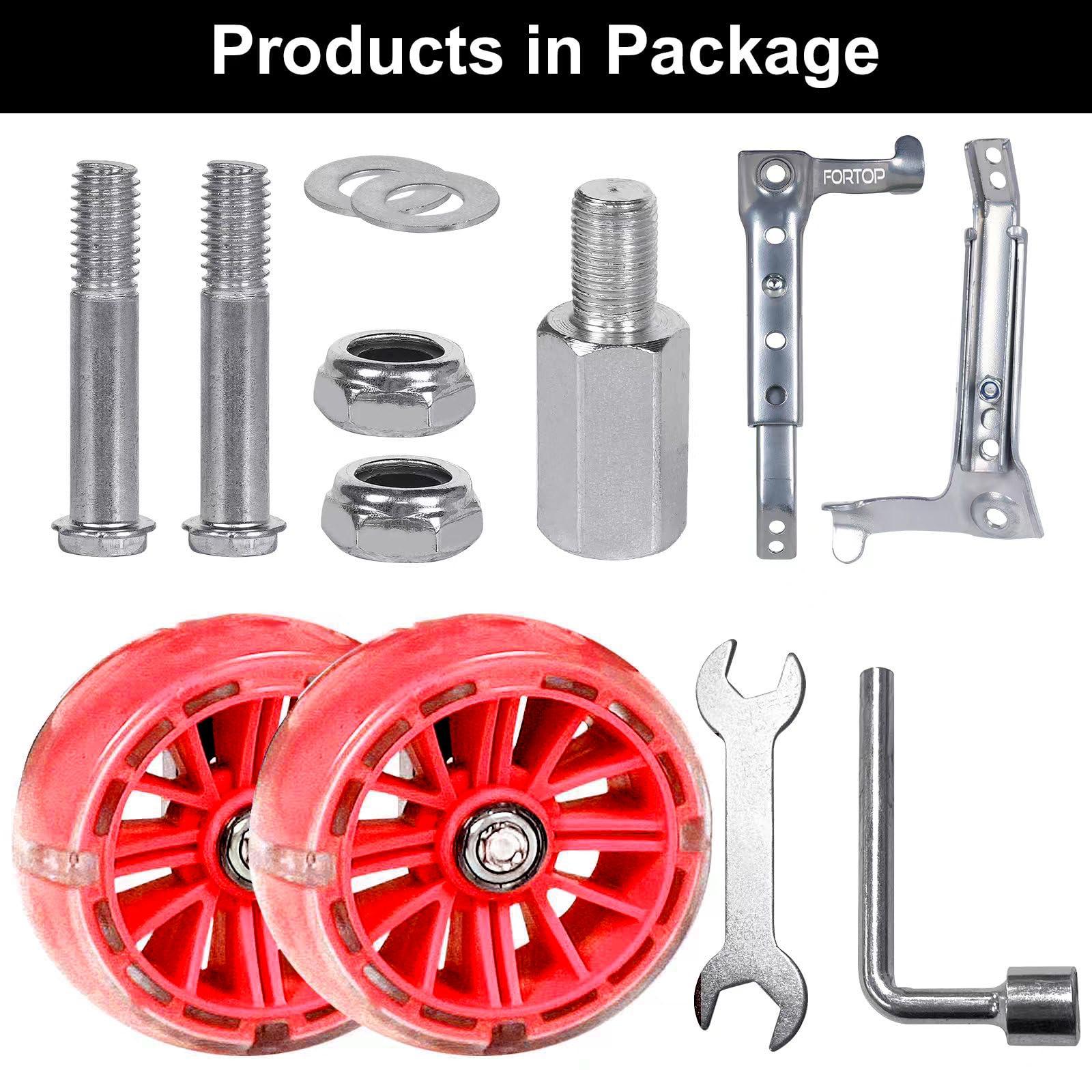 FORTOP FORTOP Bike Training Wheels, Pair of Heavy Duty Rear with Stabilizers Mounted Kit for 16 18 20 22 inch Kids Boy Girls Variable Bike (Red, 16-24 Inch)