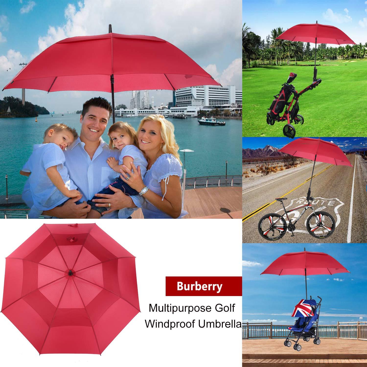 MRTLLOA MRTLLOA Automatic Open Golf Umbrella, Extra-Large Oversized Double Canopy Vented Windproof Waterproof Stick Rain Golf Umbrellas for Men and Women (Burgundy/62 inch)