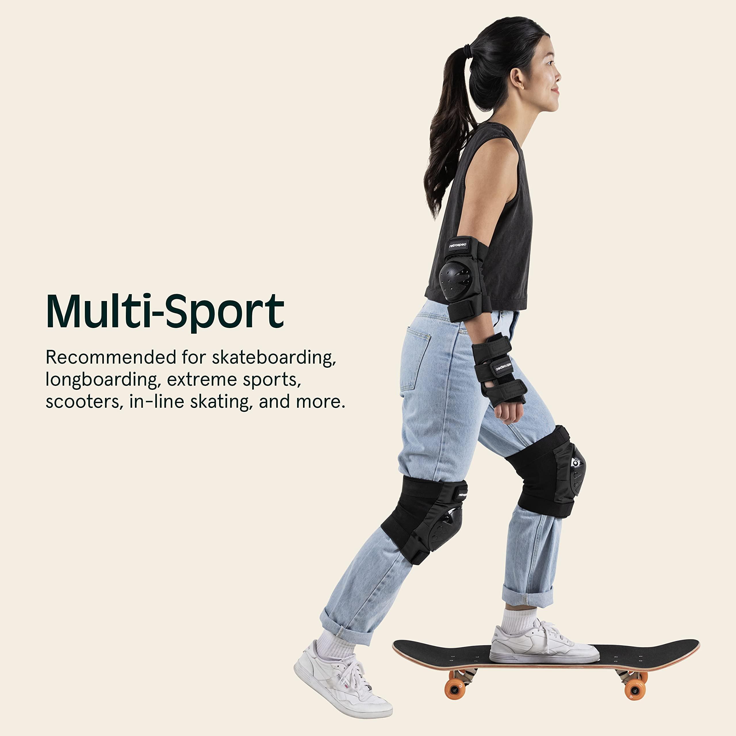 Retrospec Retrospec Knee Pads, Elbow Pads & Wrist Guards for Men, Women & Kids - Protective Gear for Skateboarding, Roller Skate, Rollerblade, BMX & Scooter - Multi Sport Pad Set - Black - Child (3-9 Years)