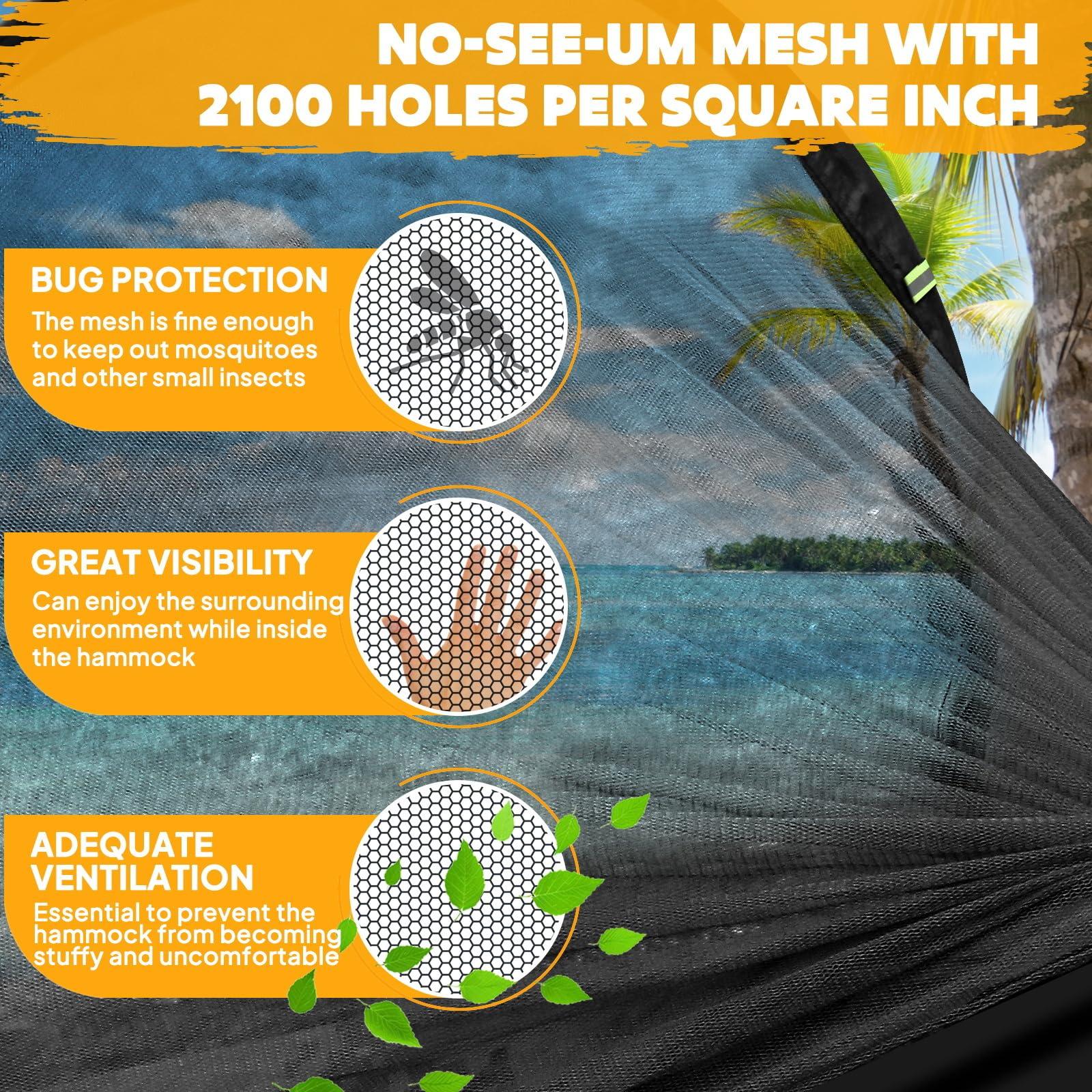 Chihee Chihee Ultra-Light Travel Camping Hammock Pop-up Net Hammock 660lbs Load Capacity,Breathable,Quick-Drying Parachute Nylon 2 Premium Carabiners,2 Tree Slings Included for Outdoor Backpacking Hiking