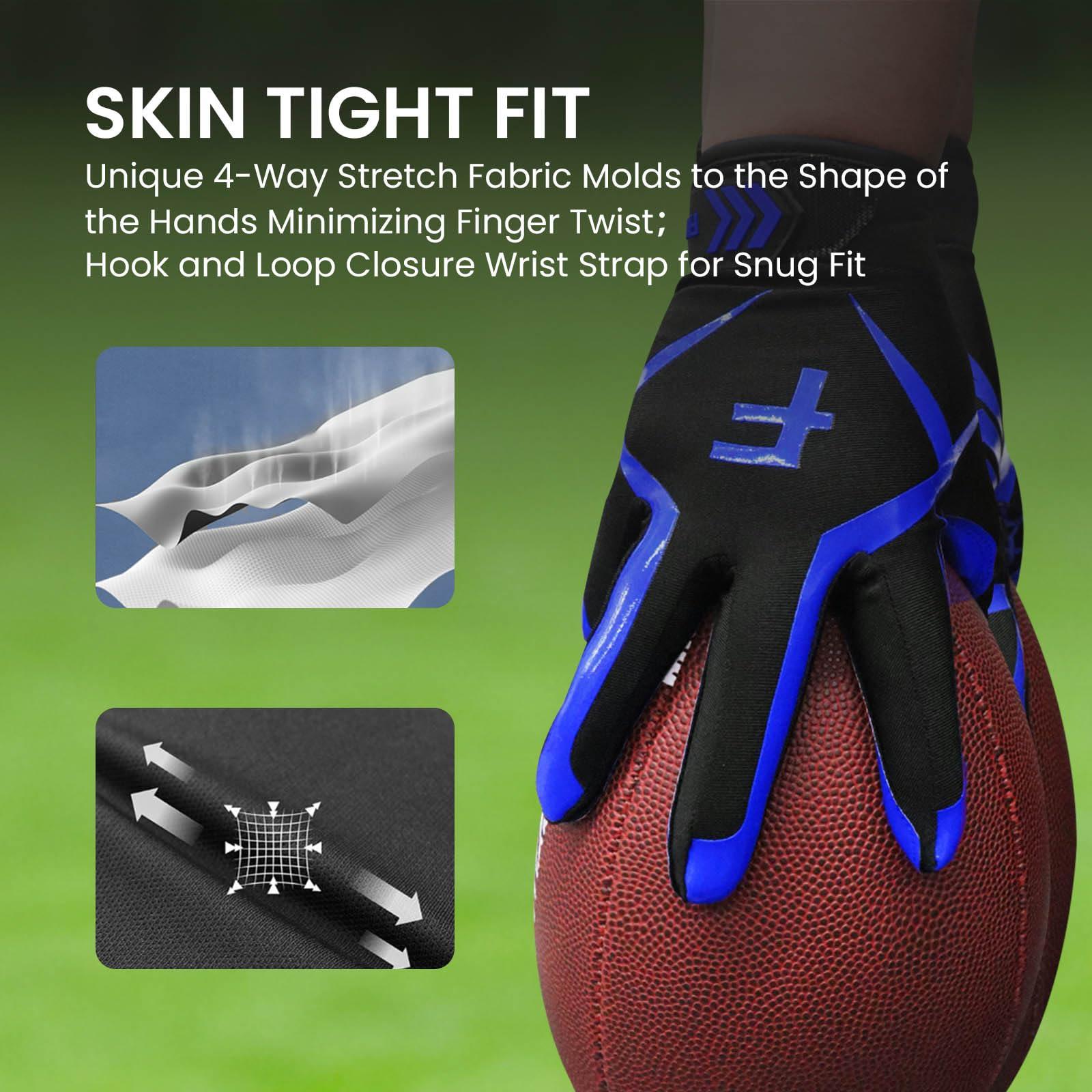 FINGER TEN FINGER TEN Football Receiver Gloves Youth Receiving Gloves Pro 3.0 Durable Breathable Flexible for Kids Boys Girls in White Red Black Blue Small Large Medium X-Large (A-Blue, Medium)