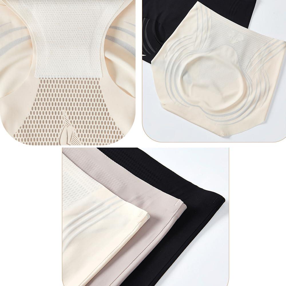 VNDUIFH 3PCS High Waist Seamless Liquid Ice Silk Shaping Pants Women Butt Lifting Ice Silk Body Shapewear (A,L)