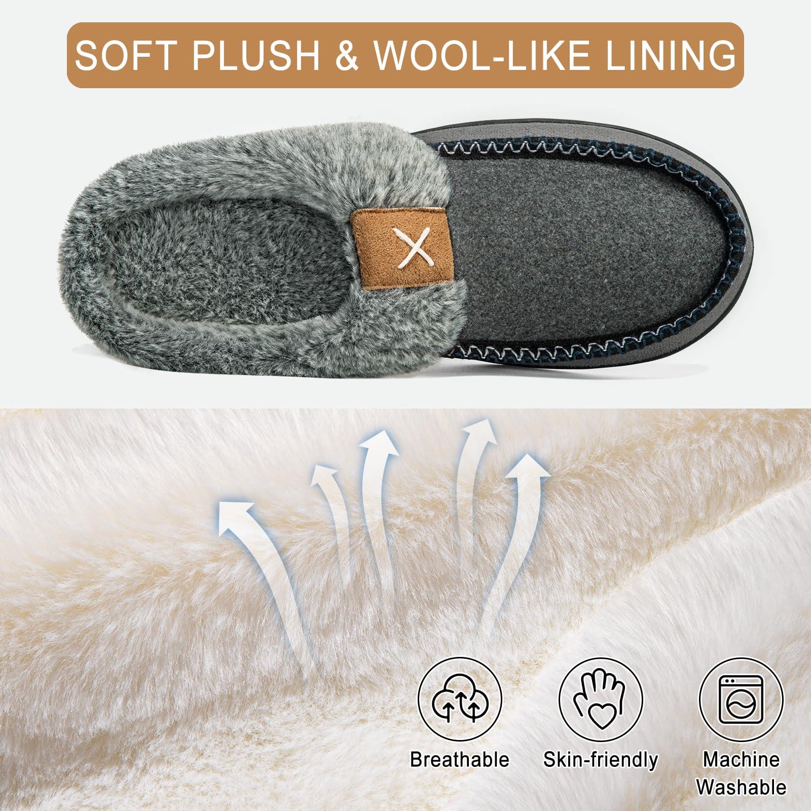 Homitem Homitem Mens Slippers Memory Foam Fuzzy Slippers for Men Wool-Like Plush Fleece Lined House Shoes Indoor Outdoor Anti-Skid Rubber Sole Home Bedroom(Size 7-8,Smokey Grey)