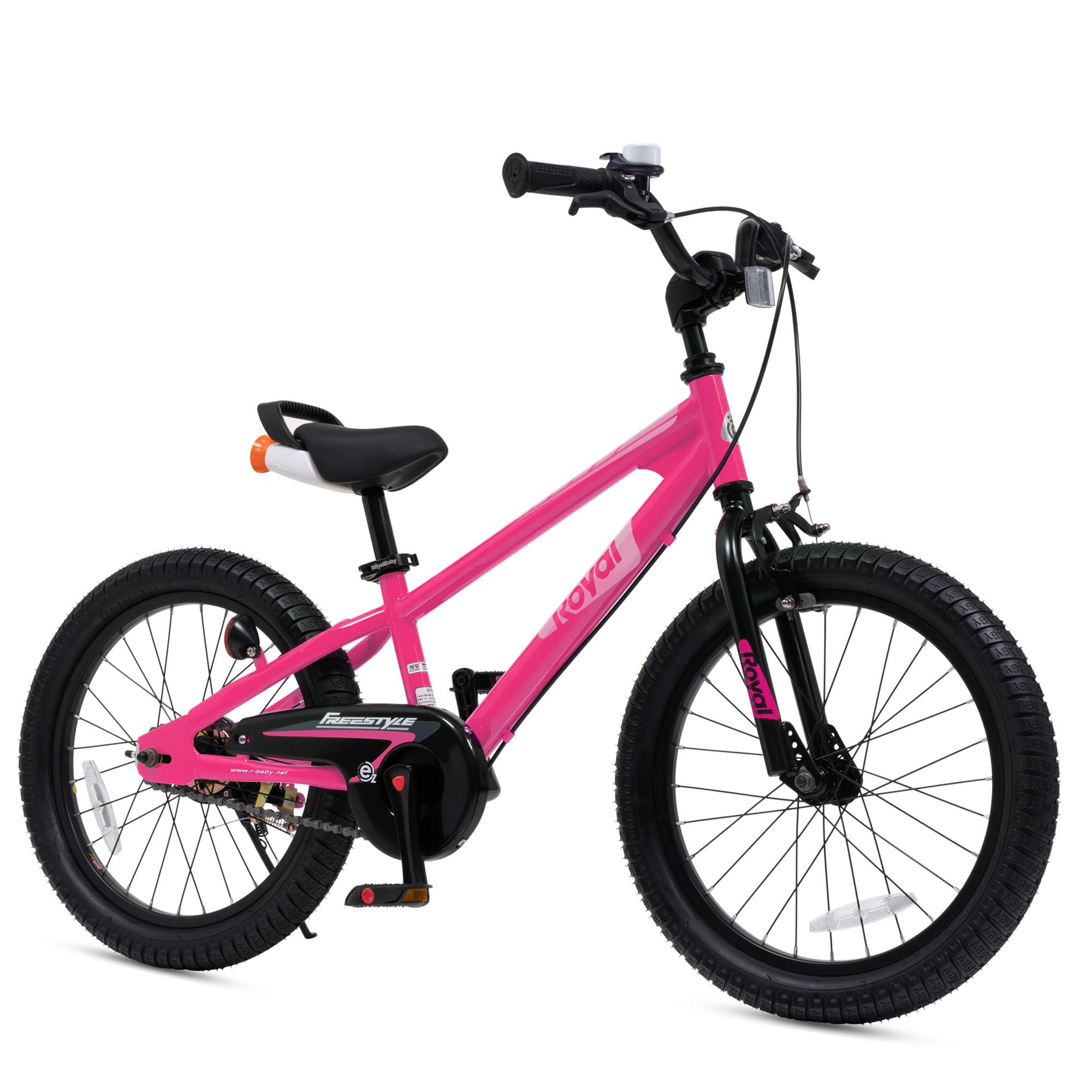 RoyalBaby Royalbaby EZ Kids Bike, 18 Inch Balance Pedal Convertable Bicycle, Easy Learn Balancing to Biking Boys Girls Ages 5-9 Years Beginners, 18" Wheel Pink