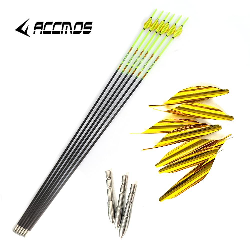 ACCMOS Spine 1000 Arrow for 30 Lb Recurve Bow 22 Inch Arrow Target Practice Arrow Hunting Arrow Carbon Arrows Adult Youth Archery Indoor Outdoor Shooting Bullet Tip 12pc