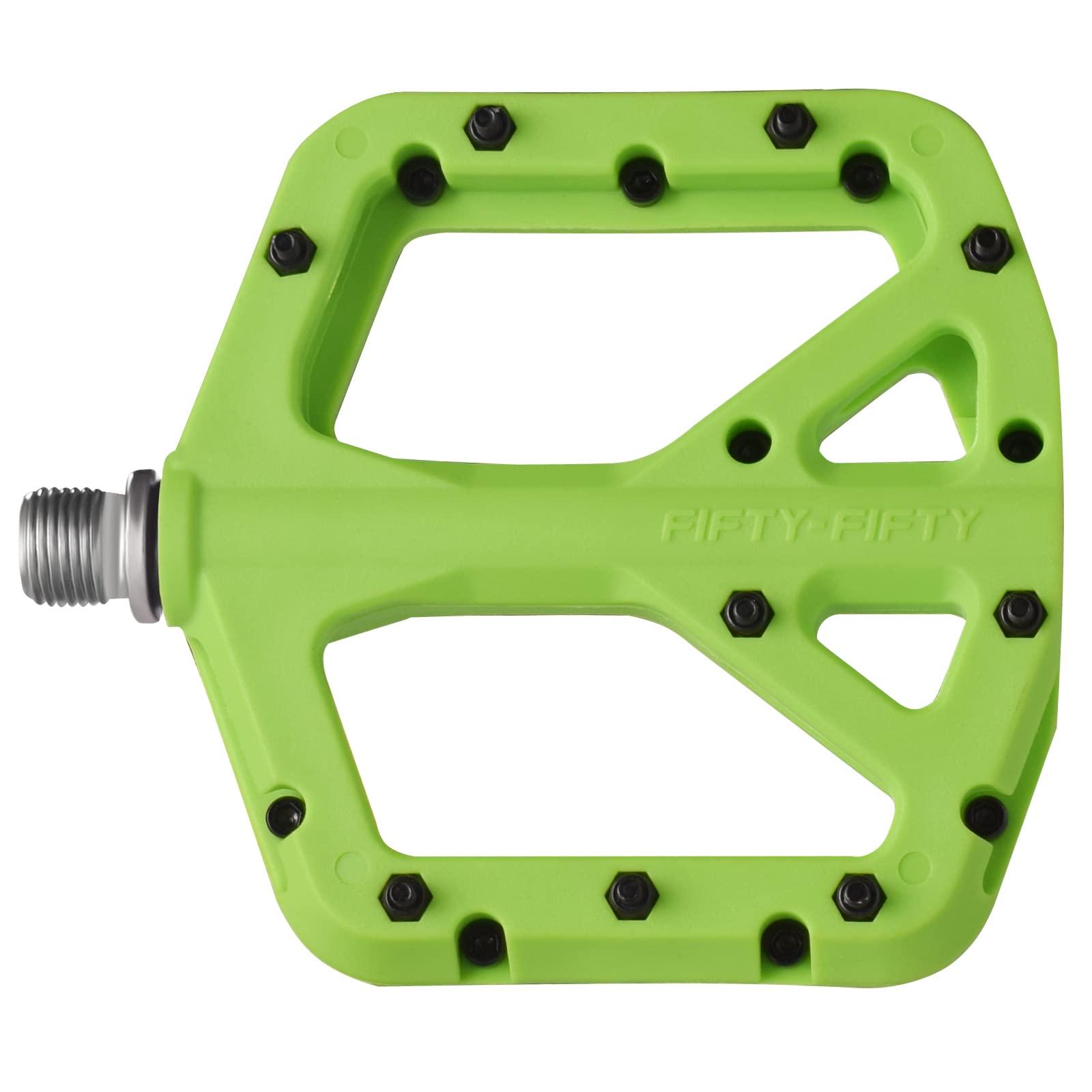 FIFTY-FIFTY FIFTY-FIFTY Mountain Bike Pedals, Non-Slip MTB Nylon Composite, 9/16" Bicycle Pedals, Lightweight and Wide Flat Platform (Green)