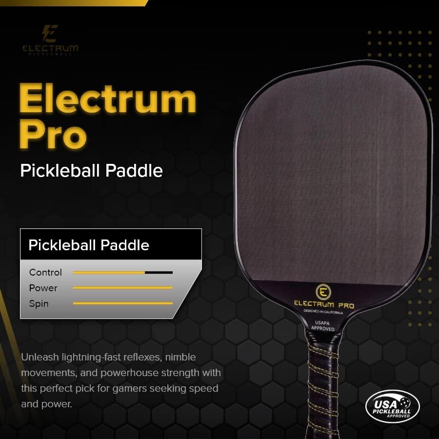 Electrum Pickleball Electrum Pro Paddle - Electrum Pickleball - USAPA Approved | Carbon Fiber Surface | Polypropylene Honeycomb Core | Best Paddle for Spin and Power | Lightweight