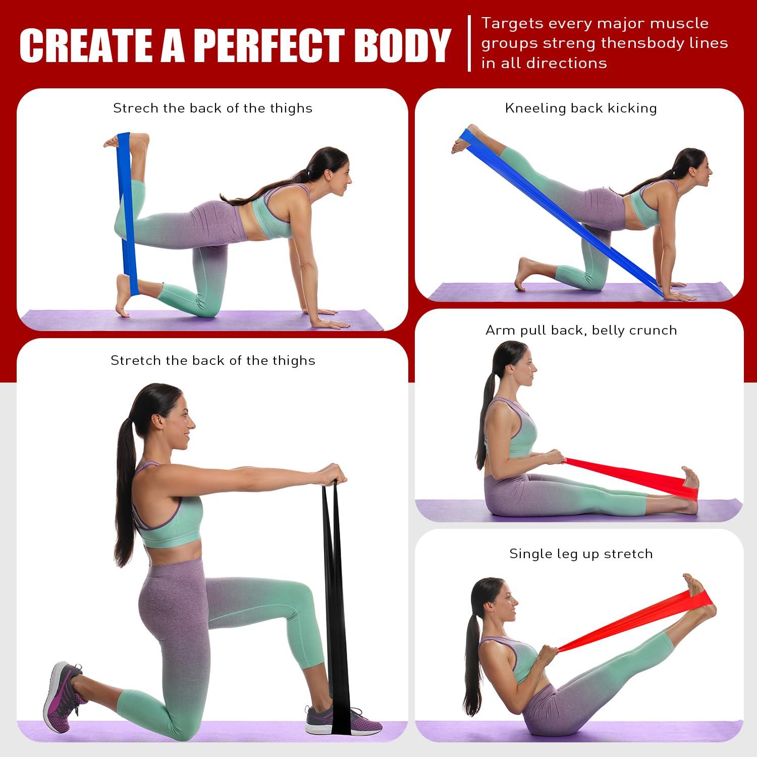 HPYGN HPYGN Resistance Bands, Elastic Exercise Bands Set for Recovery, Physical Therapy, Yoga, Pilates, Rehab, Fitness, Strength Training, Elastic Bands with 3 Resistance Levels, Home Workouts