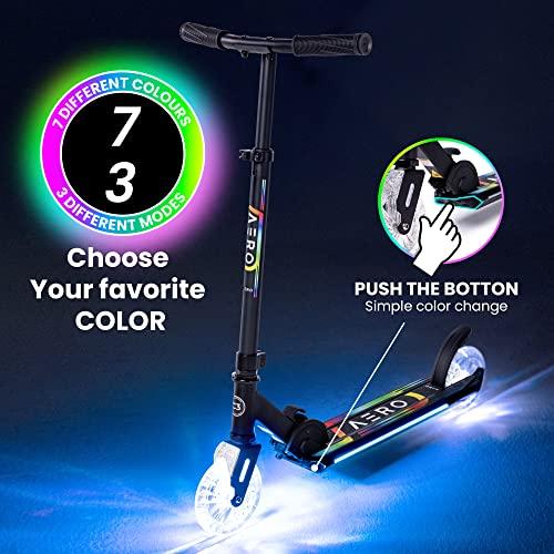 AERO MOBILITY Aero C3 Wheel Kick Scooter for Kids Ages 6-12 or 7-12 or 8-10 or 8-12 with Dynamic Lights, 2 Wheels Scooters for Boys and Girls with Light up Wheels and Deck