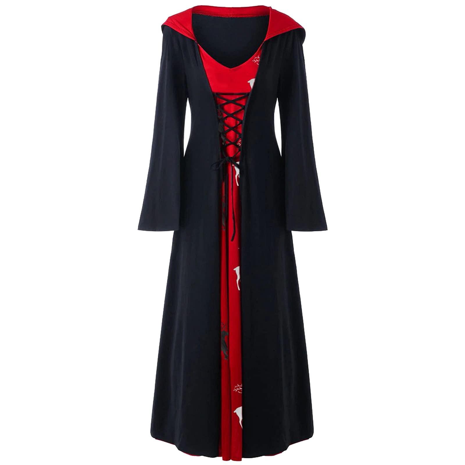 FKSESG FKSESG Womens Vintage Dress Winter Christmas Long Sleeve Patchwork Hooded Party Dress (U-Black, L)