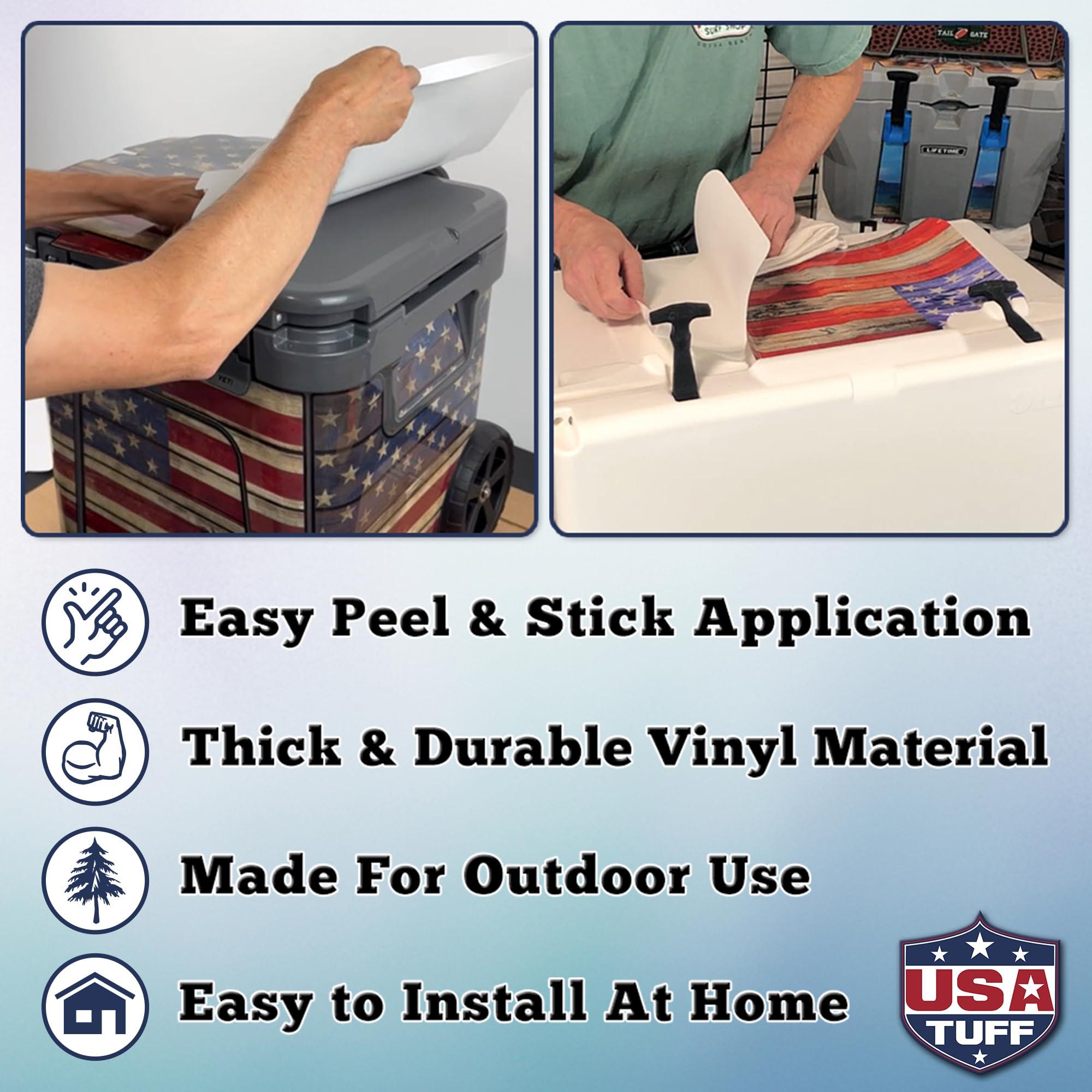 USATuff USATuff Vinyl Cooler Lid Kit Compatible with YETI 24 qt Roadie | Easy Peel & Stick Application Cooler Skin Decal Wrap | Durable Pre-Cut Pieces | Made for Outdoor Use - USA Flag Color