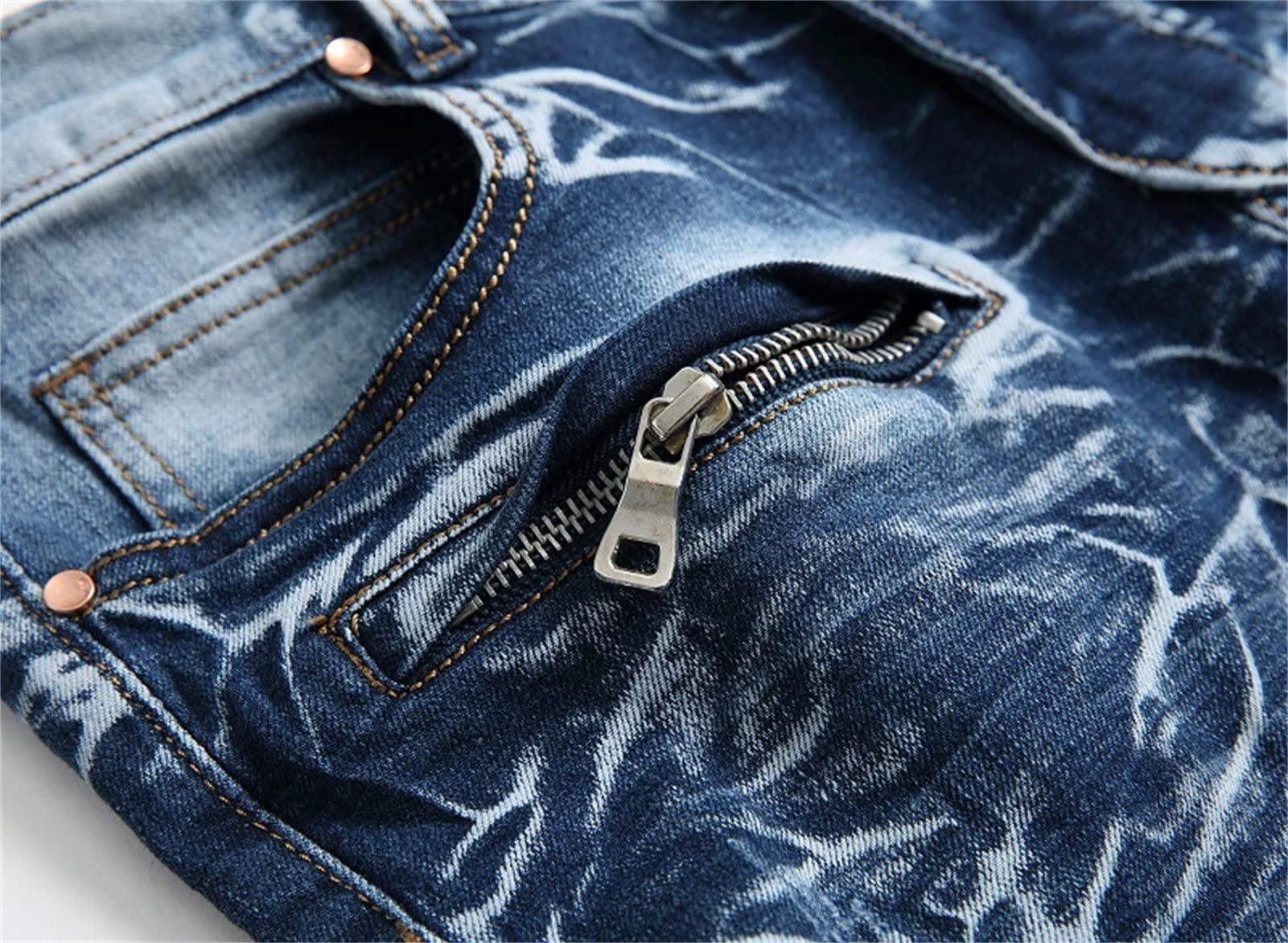 JEsilunmaMY JEsilunmaMY Men's Patchwork Jeans Pants Mid Rise Washed Distressed Denim Pants Casual Stretch Straight Leg Jeans with Pockets (Blue,29)