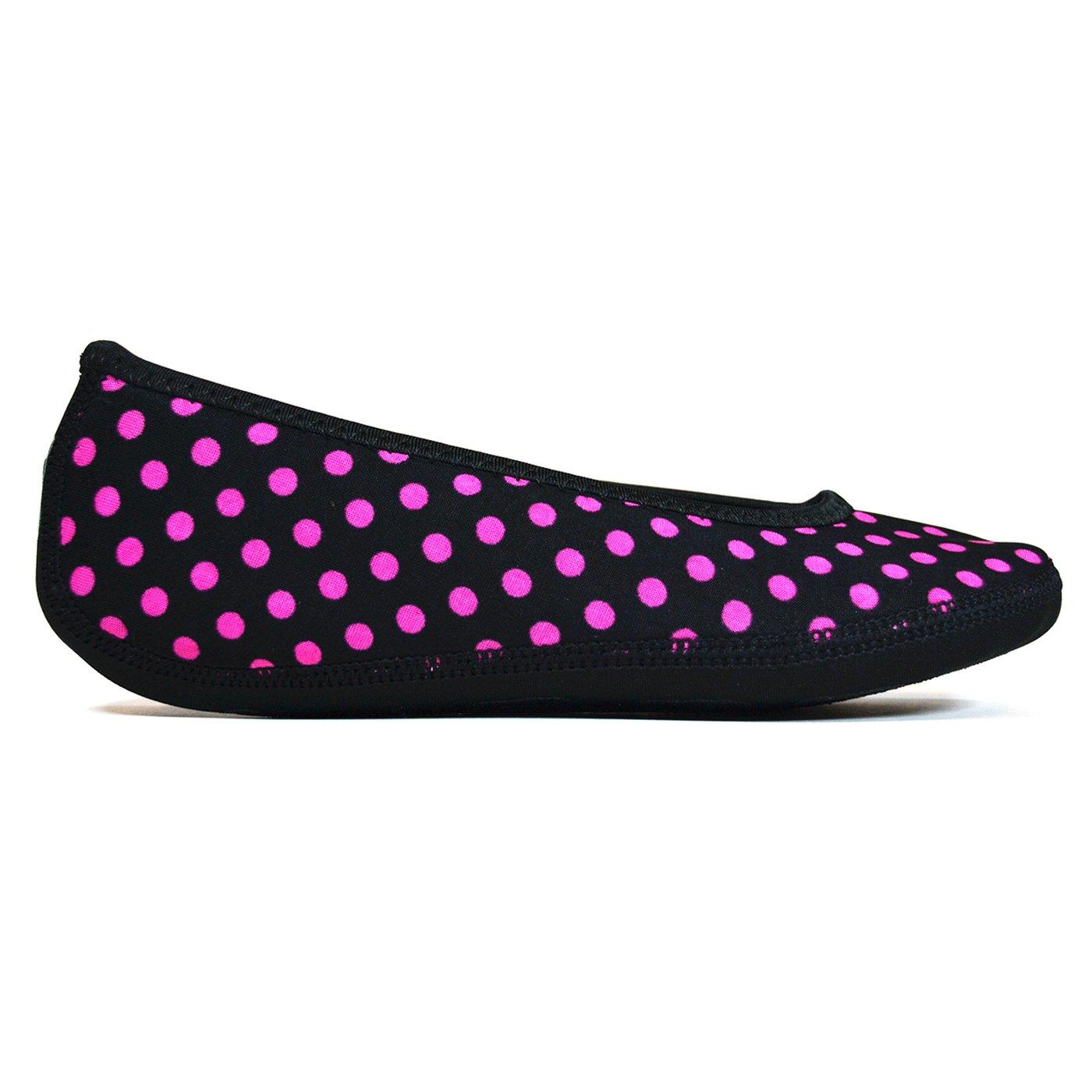 Nufoot Nufoot Women\'s Ballet Flat Slipper, Black/Pink Polka Dots, Large