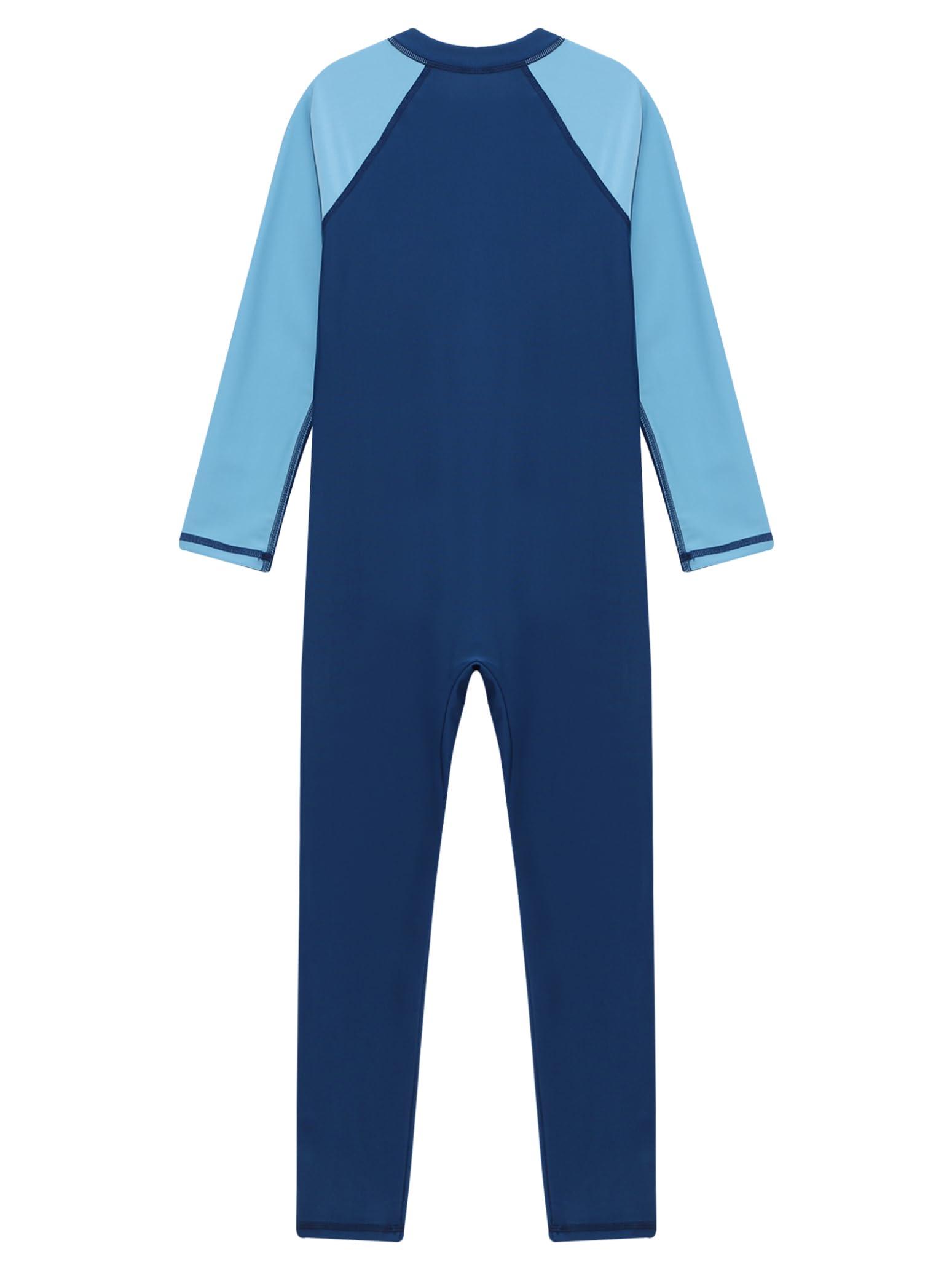 Nikiikoo Nikiikoo Kids Boys Girls One Piece Swimsuit Full Body Surfing Wetsuit Long Sleeve Rash Guard Swimwear Sunsuit Navy 15-16 Years