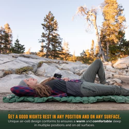 Ryno Tuff Ryno Tuff 24 x 75 in Lightweight Inflatable Camping Sleeping Pad & Camping Pillow Set - Ultralight Insulated Nylon Hiking & Backpacking Travel Gear for Adults - Waterproof Packable Floor Sleeping Mat