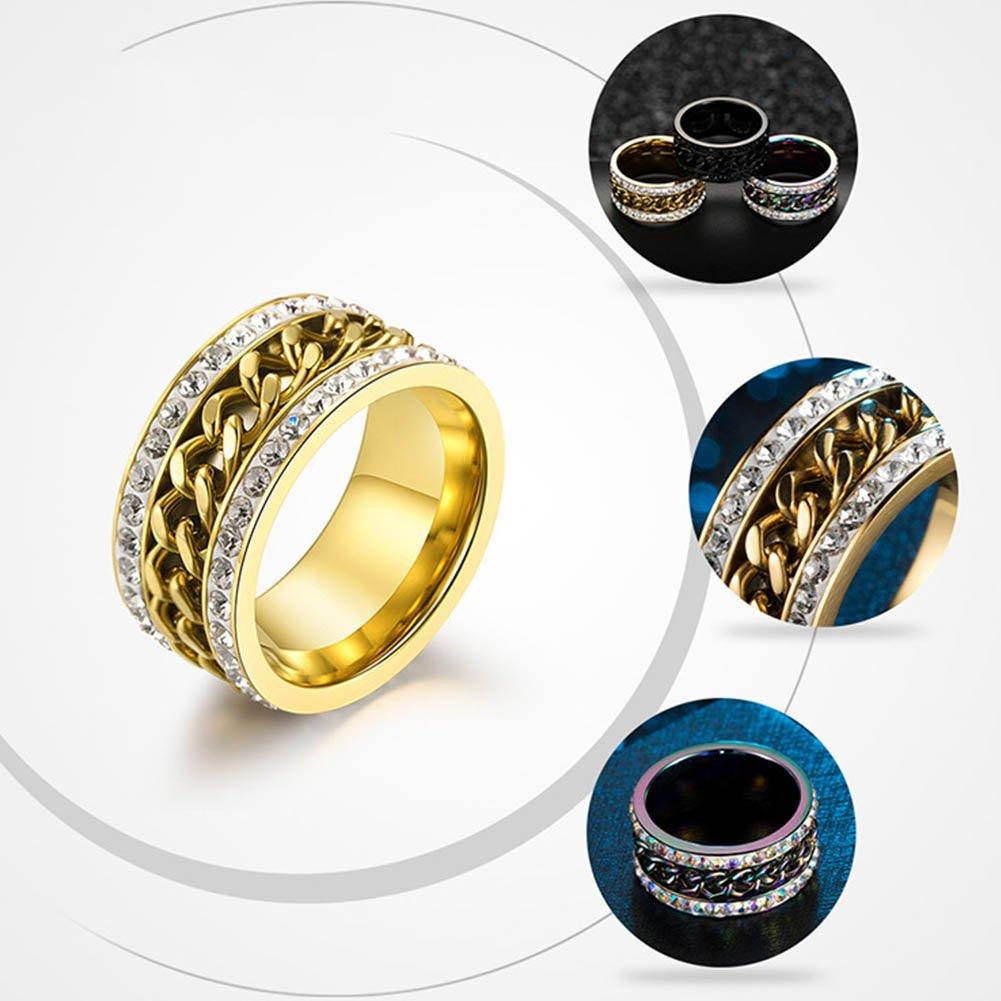 JAJAFOOK JAJAFOOK 11mm Stainless Steel CZ Setting Spinner Chain Wedding Engagement Rings Bands for Women Men