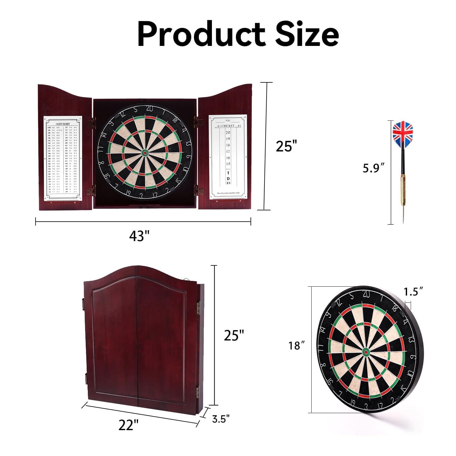 GSE Games & Sports Expert GSE Games & Sports Expert Professional Solid Wood Classic Dartboard Cabinet with Sisal/Bristle Dartboard, Scoreboard, and 6 Steel Tip Darts, Easy Assembly Complete with All Accessories (Deluxe Cherry)