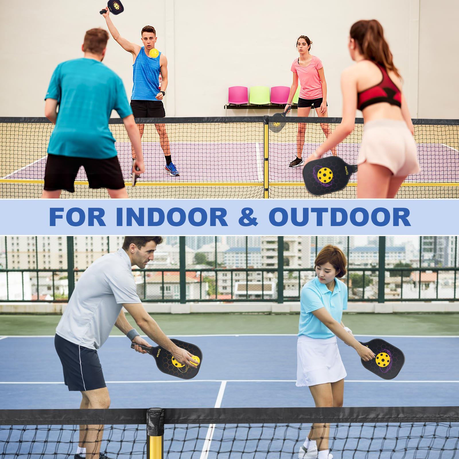 TYRSEN TYRSEN Pickleball Net Set - Pickleball Net on Wheels for Driveway Backyard, 22FT Regular Size, 4 Fiberglass Paddles & 6 Balls, 12 Court Markers, Portable Pickle Ball System with Carry Bag