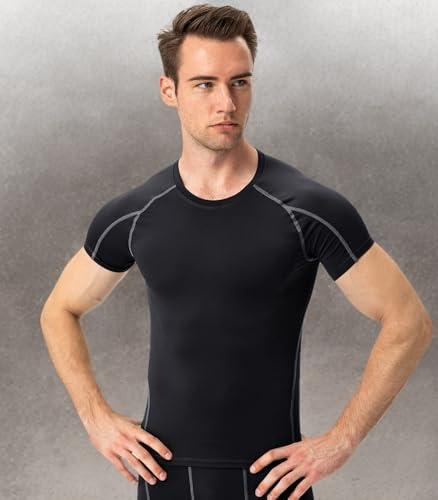 SPVISE B Grey Compression Shirts Men Short Sleeve Workout Gym T-Shirt Running Tops Cool Dry Sports Base Layer Undershirts