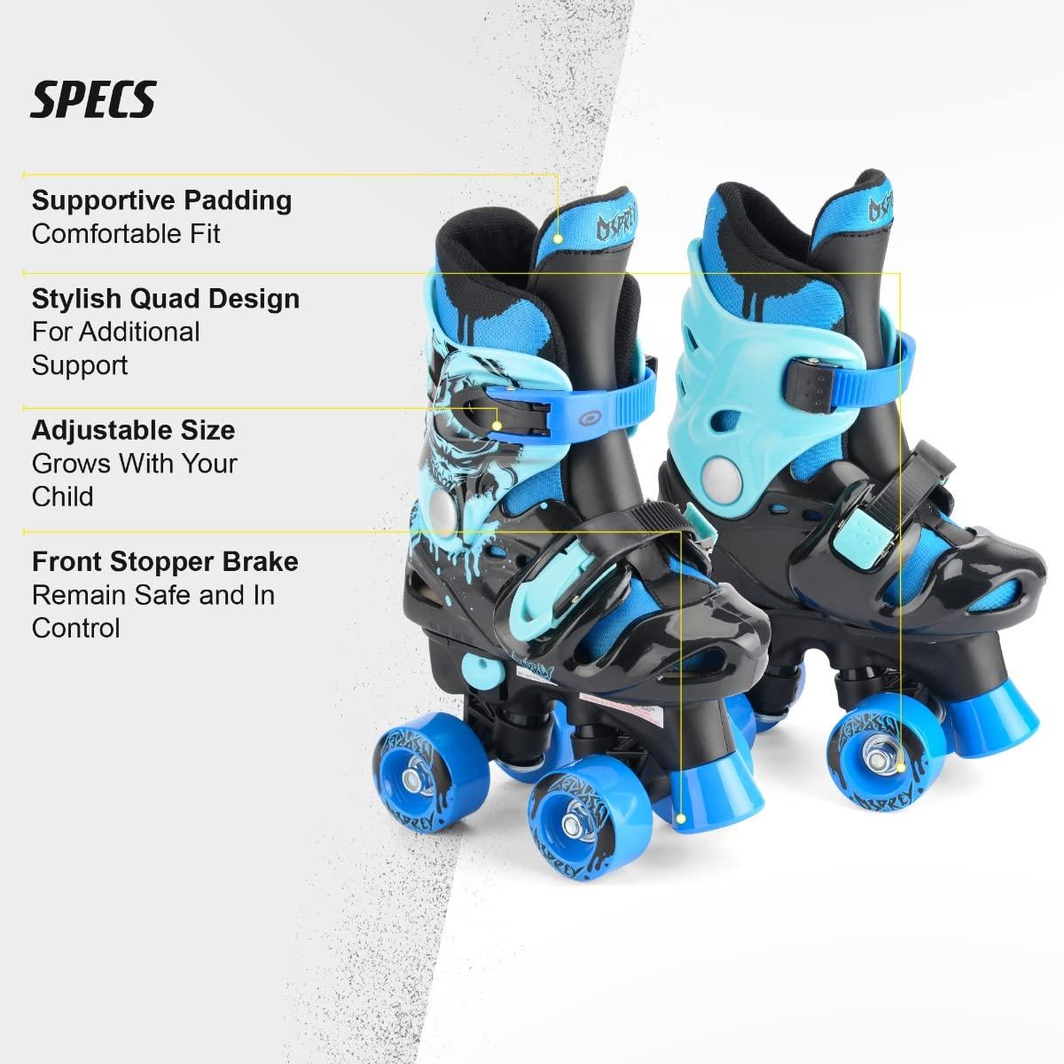 Osprey Osprey Roller Skates | for Kids, Beginners, Adjustable Sizing Quad Skates, 4 Wheel Skates, Durable Safe-Lock Straps, Multiple Colours