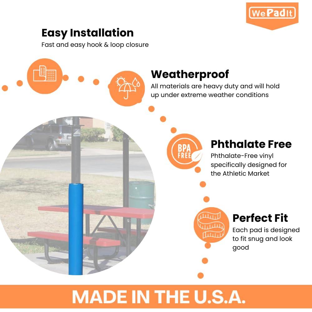 We Pad It We Pad It Safety Pole Pad, 4 FT Tall, 1 Thick Foam, Weatherproof, UV-Resistant, Hook/Loop Closure, Pickleball Pole Pad