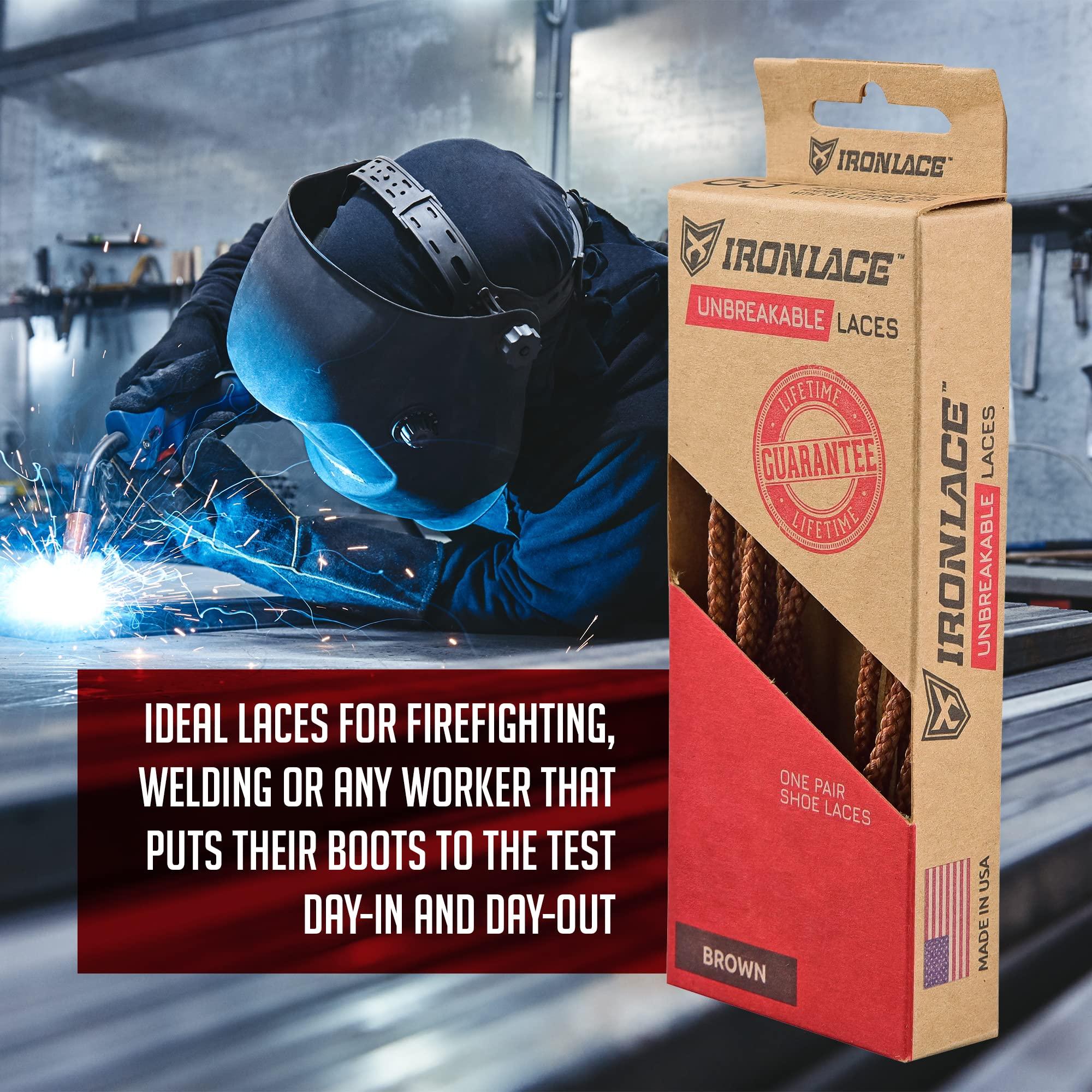 IRONLACE IRONLACE Unbreakable Round Bootlaces - Indestructible, Waterproof & Fire Resistant Boot & Shoe Laces, 1500-Pound Breaking Strength/Pair, Brown, 54-Inch, 3.2mm Diameter, 1-Pair