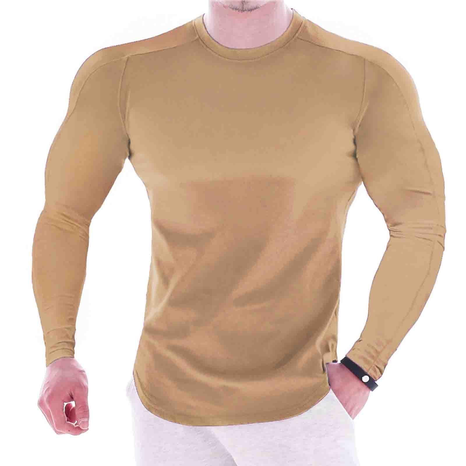 NineFit Basics Men's Athletic Long Sleeve Compression Shirts Mens Base Layer Athletic Workout Shirt Compression Shirts Sport T Shirts(Khaki#02,XL)
