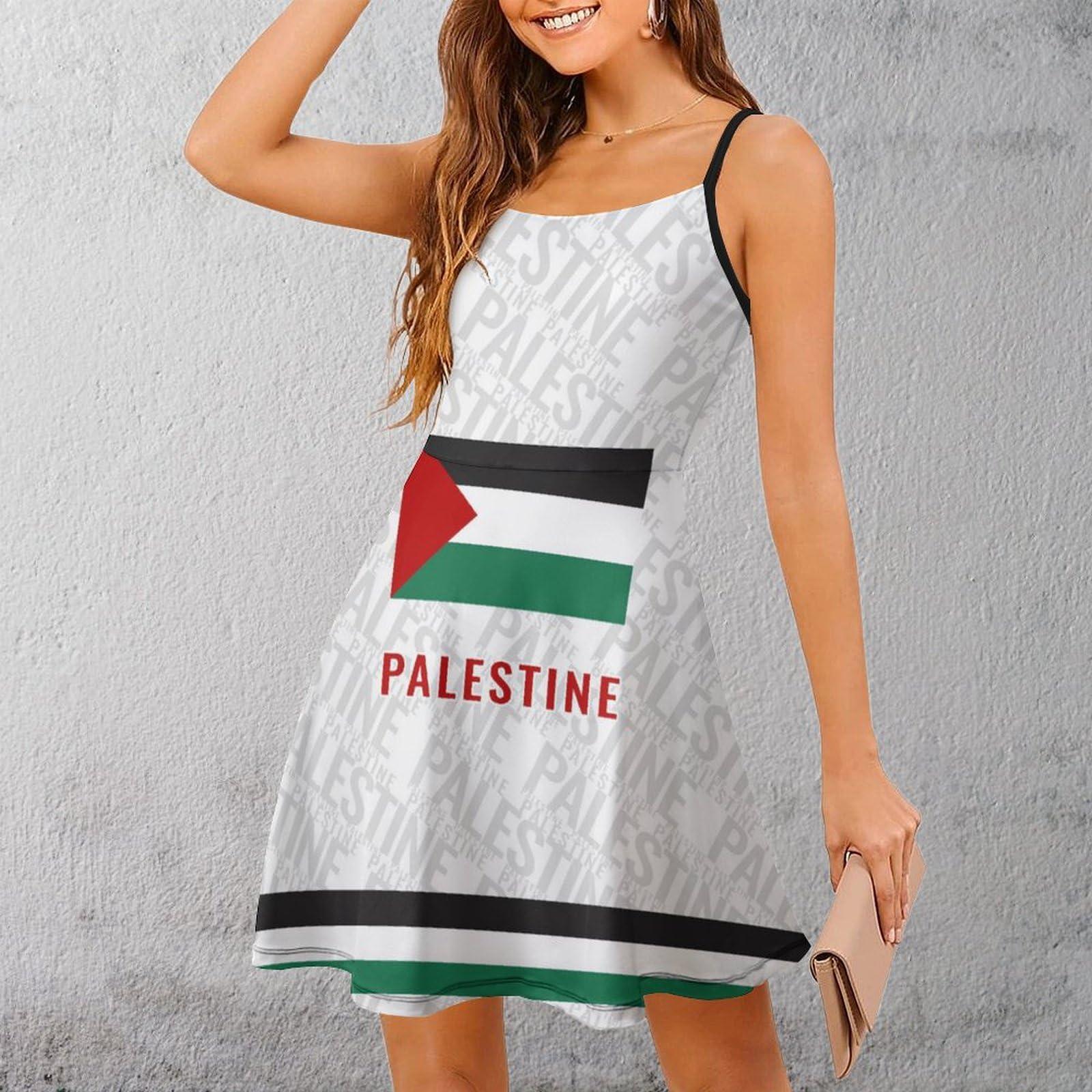 RIVNGJDE15152 Palestinian Free Palestine Casual Womens Mini Dress Club Party Slip Tank Dress Adjustable Strap Sundress M
