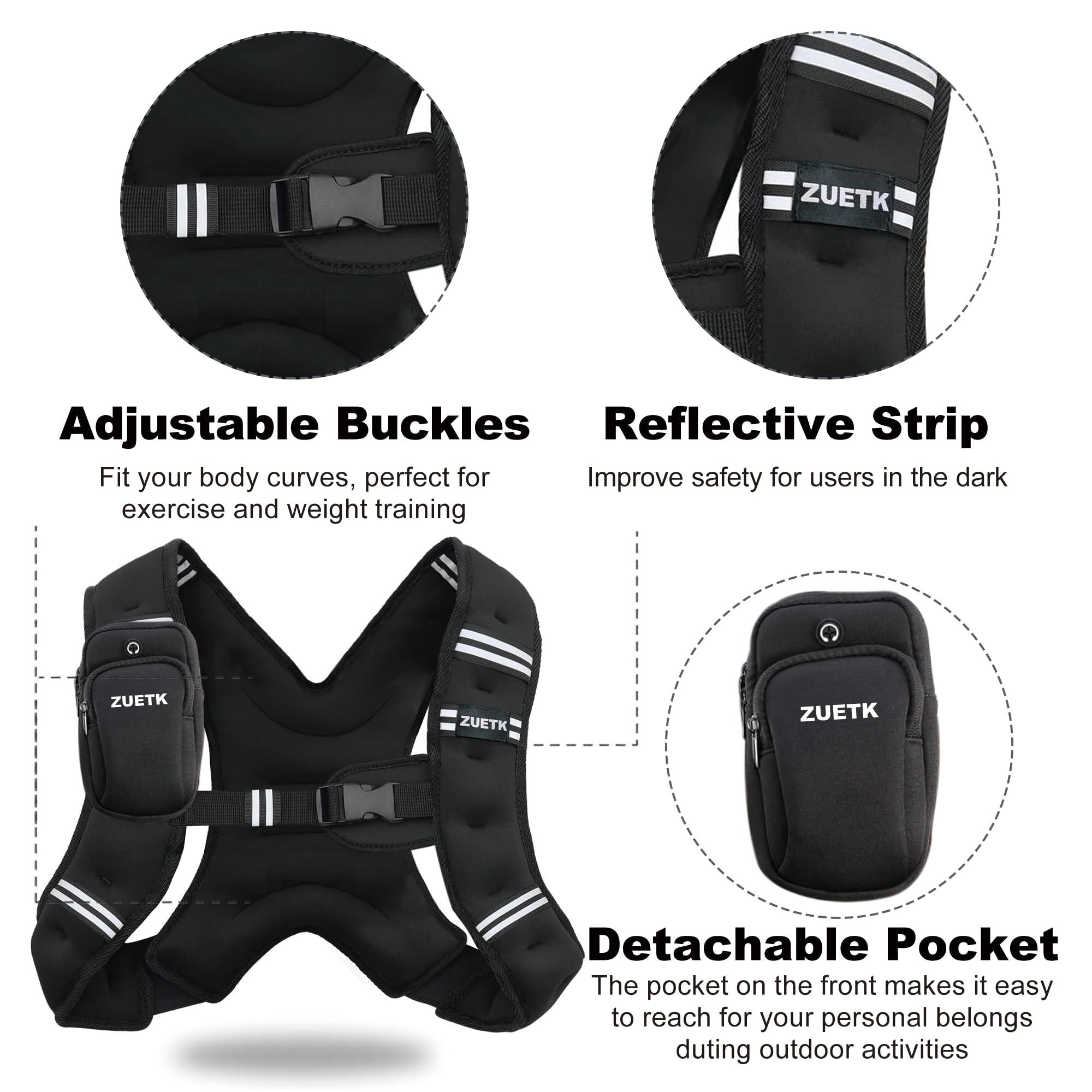 ZUETK ZUETK Weighted Vest, 6lb/8lb/12lb/16lb/20lb/25lb/30lb Weight Vest with Reflective Stripe, Weighted Vest for Men Women Workout Equipment for Strength Training, Running, Jogging, Fitness, Weight Loss