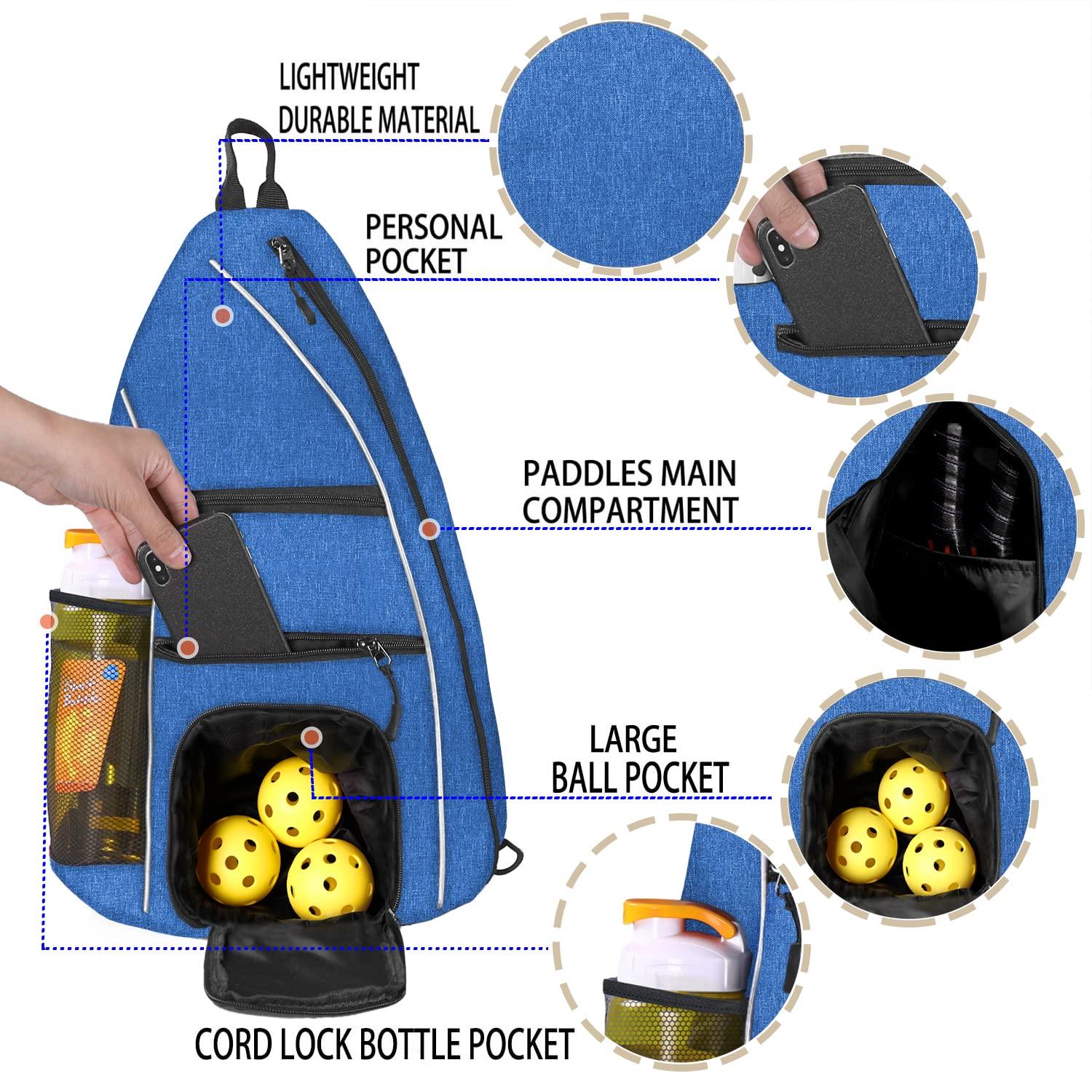 LLYWCM LLYWCM Pickleball Bag | Reversible Crossbody Sling Backpack for Paddle, Tennis, Racket and Travel - for Women Men (Dark Blue)