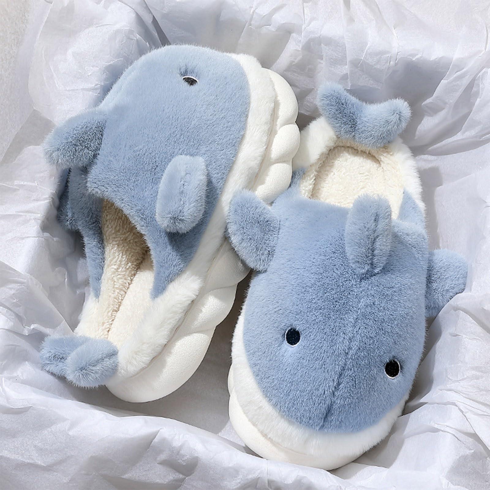 Jfxgjuv Jfxgjuv Shark Cotton Slippers, Shark Fuzzy Slippers Fluffy Shark Slippers Cartoon Cute Animals Plush Warm Home Shoes, Winter Indoor Outdoor Slippers for Women Men (White,10.5-11.5 Women/8.5-9.5 Men)