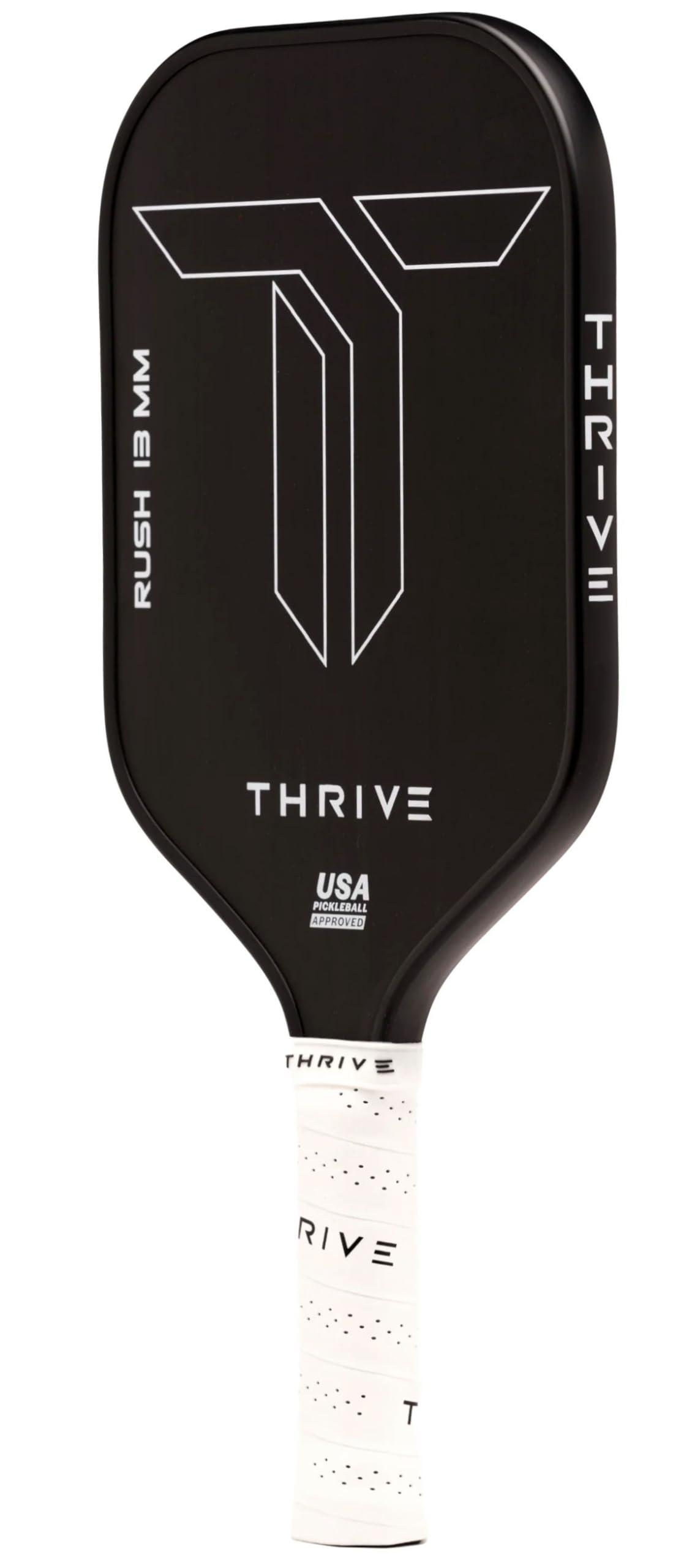 Thrive Thrive Rush 13mm Carbon Fiber Thermoformed Custom Weighted Pickleball Paddle Includes Custom Lead Weighting System & Paddle Cover (Black)(Heavy) (Swing Weight: Heavy 122-123)