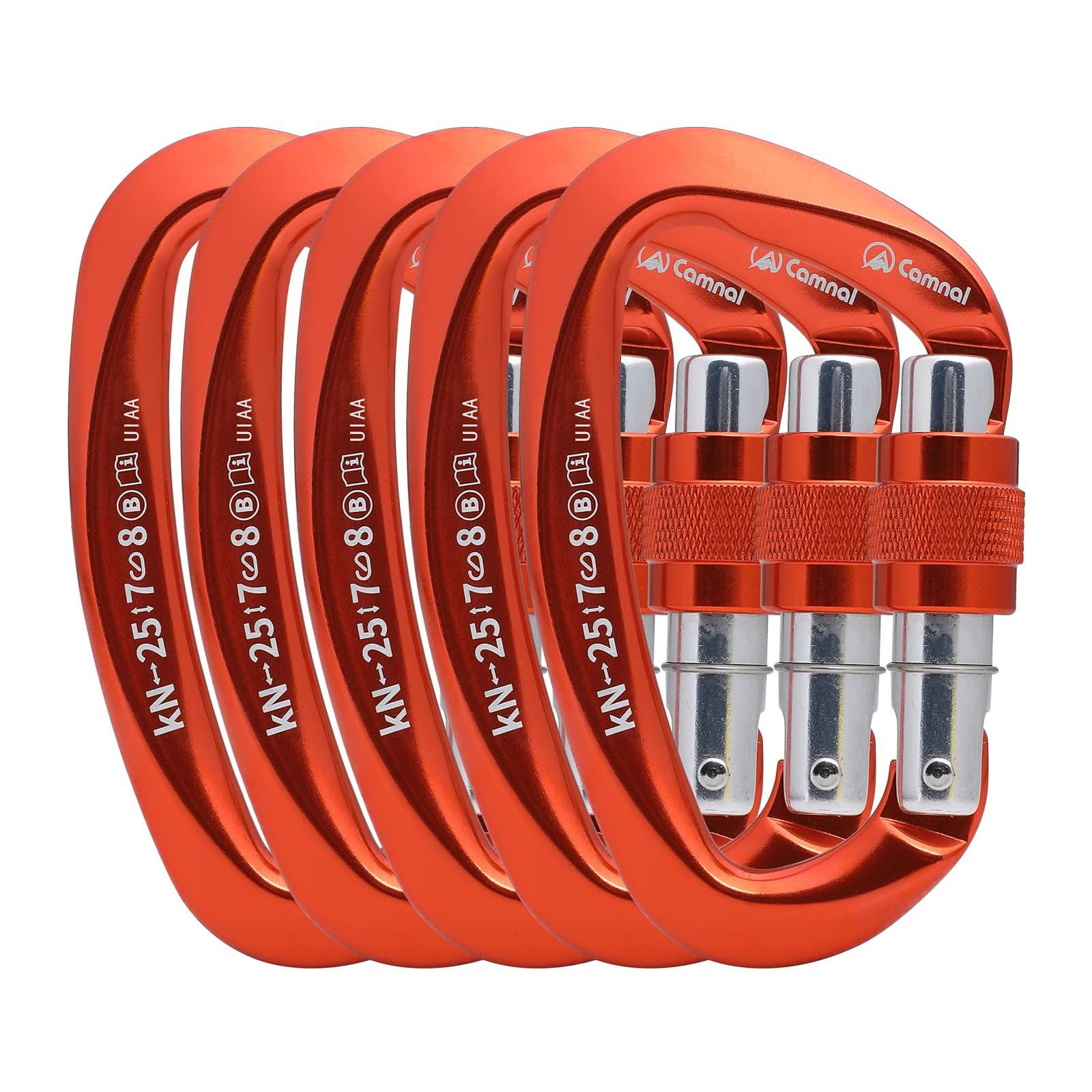 CAMNAL CAMNAL Heavy Duty Carabiner UIAA Certified Locking Carabiner 25KN (About 5620 lbs) Screw Lock Carabiner D Shape Carabiner Clip for Rock Climbing, Mountaineer, Aerial Work