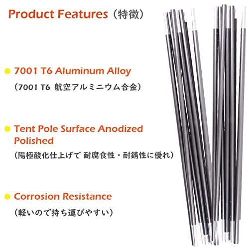 TRIWONDER TRIWONDER Tent Pole Replacement Aluminum Camping Rod Accessories Multifunction Tent Poles, 2 Poles (14.14 ft)