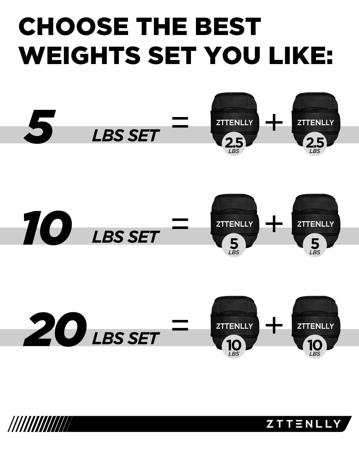 ZTTENLLY Adjustable Ankle Weights for Women Men and Kids | 1 Pair 5 10 15 18 20 Lbs Leg Wrist Ankle Weight Straps for Yoga, Walking, Running, Aerobics, Gym, Dance, Pilates, Cardio