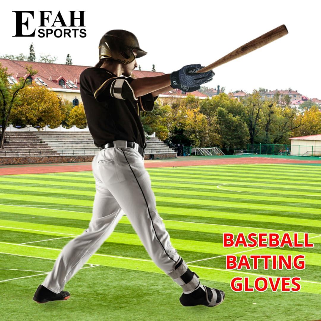 EFAH SPORTS EFAH SPORTS Baseball Batting Gloves for Youth Adult Mens kids Boys Padded Comfortable Softball Batting Gloves with Super Grip Finger Fit Palms (GREY, Youth X Small)