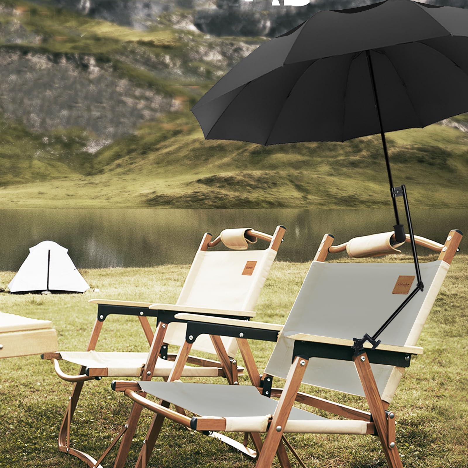 HOBVO HOBVO UPF 50+ Golf Umbrella with Adjustable Universal Clamp Portable Umbrellas for Rain, Manual Open & Close, for Beach Chair, Golf Cart, Stroller, Bleacher, Patio (Black, 49.2")