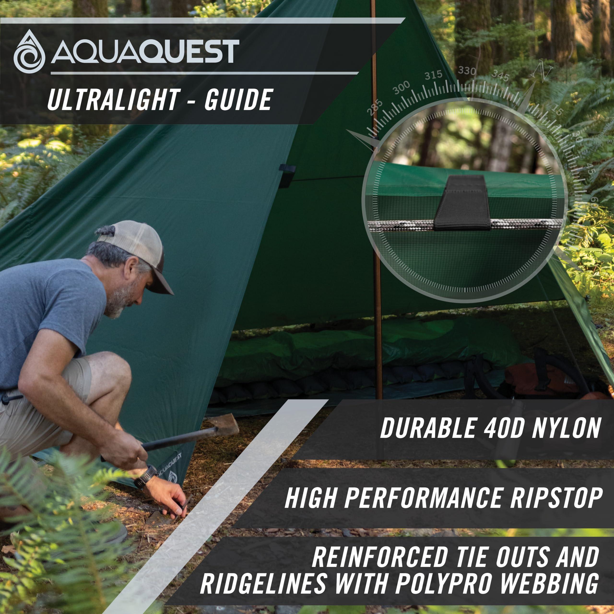 Aqua Quest AquaQuest Guide Camping Tarp - Ultralight Tent Cover or Rain Fly - Waterproof Camping Gear Must Haves for Hiking, Hammock, Bivy & Survival, 20 x 13 ft, Forester Green