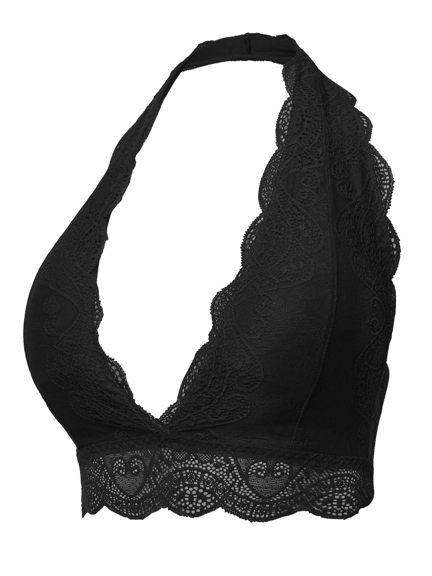 Made by Emma Solid Lace Cami Halter Neck Bralette Black L