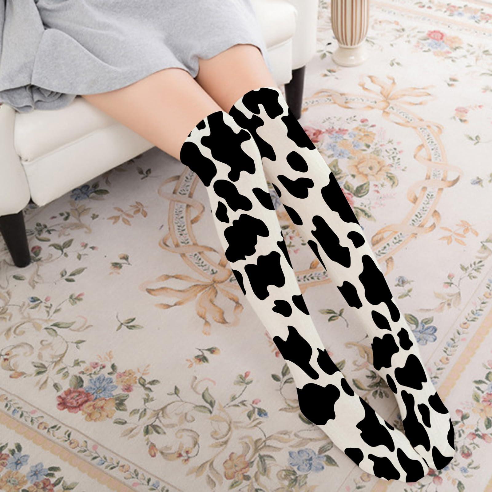 MOCSONE MOCSONE Knee High Socks Cow Print Women's Work Athletic Over Thigh High Long Stockings