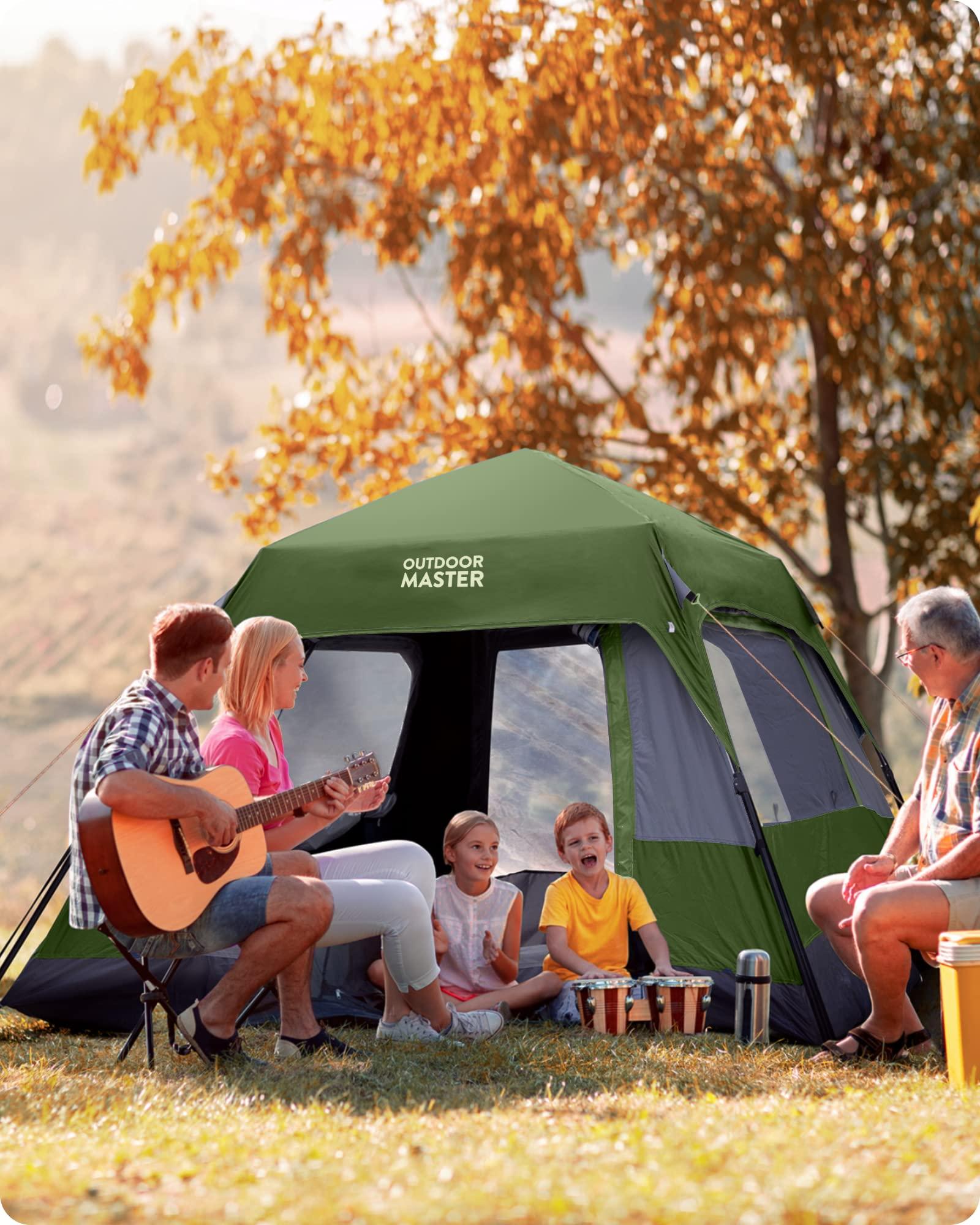 OutdoorMaster OutdoorMaster Camping Tents, 4/6 Person Camping Tent with Blackout Shelter Technology, Easy Setup in 60 Seconds, Weatherproof Pop Up Tent with Top Rainfly, Instant Cabin Tent (Green, 6 Person)