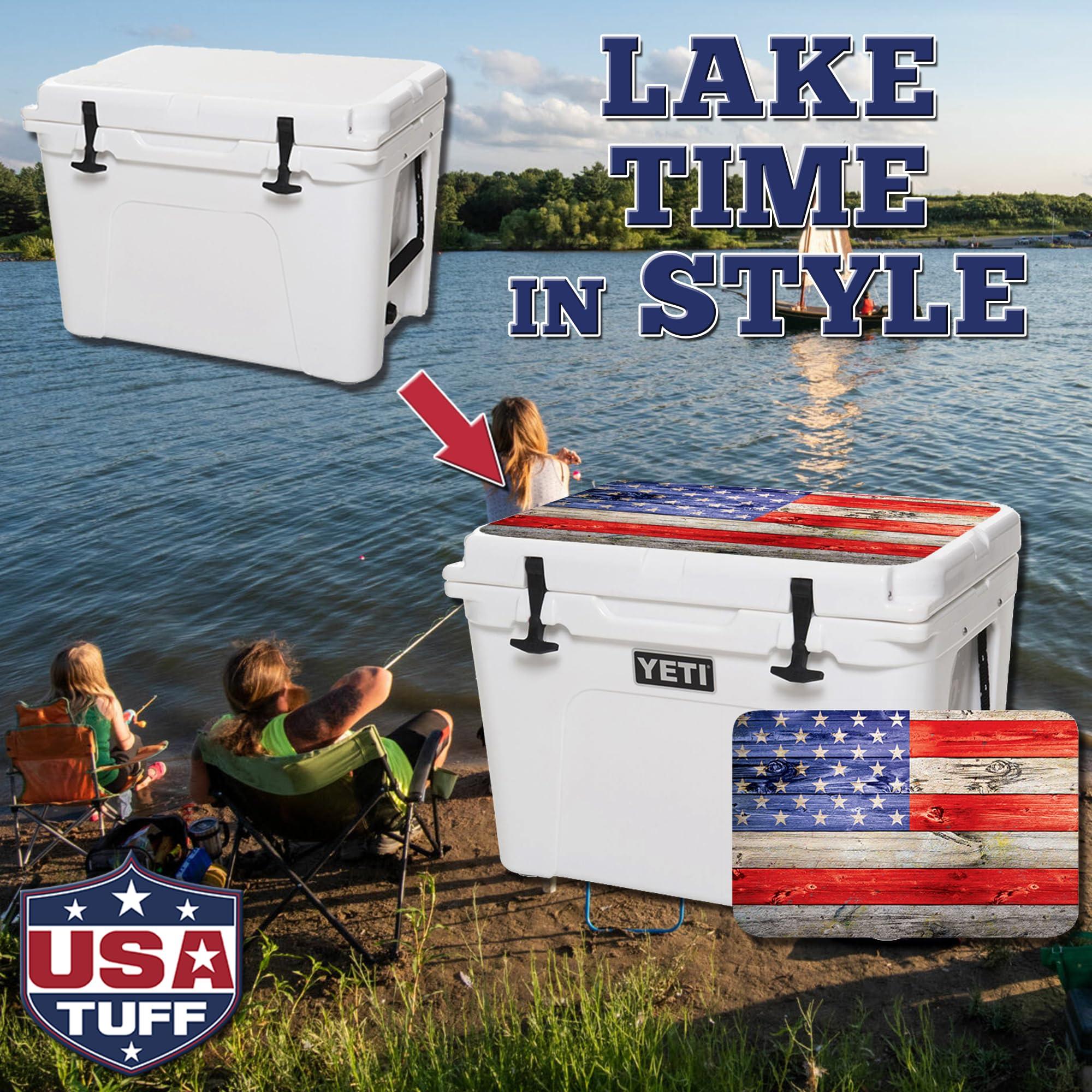 USATuff USATuff Vinyl Cooler Lid Kit Compatible with YETI 45 qt Tundra | Easy Peel & Stick Application Cooler Skin Decal Wrap | Durable Pre-Cut Pieces | Made for Outdoor Use - USA Flag Color