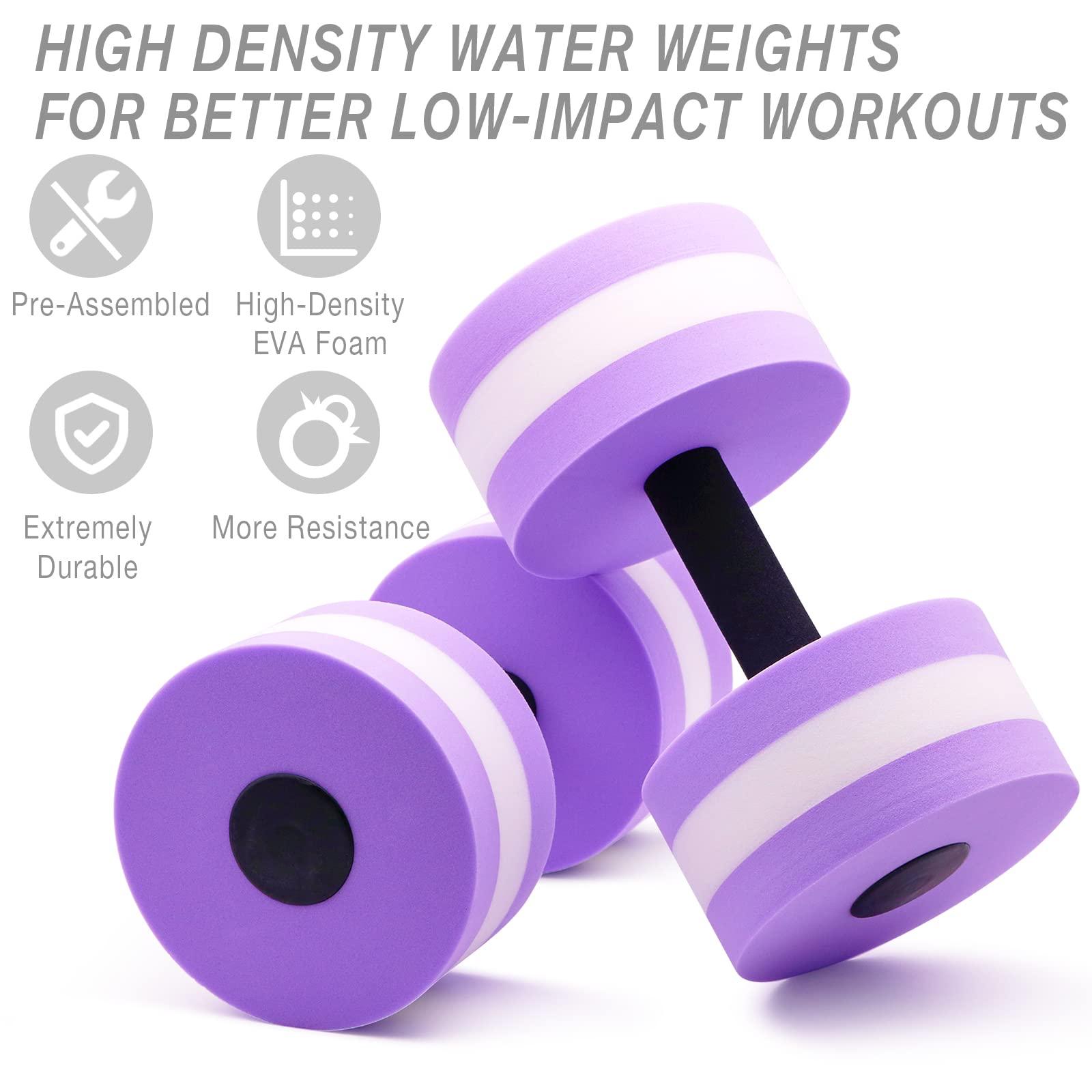NEAGLORY NEAGLORY 5 Pieces Water Aerobics Set Aquatic Exercise Set Pool Fitness Equipment Foam Water Dumbbell, Swim Kickboard, Pull Buoy, Aquatic Swim Belt for Water Exercise, Purple