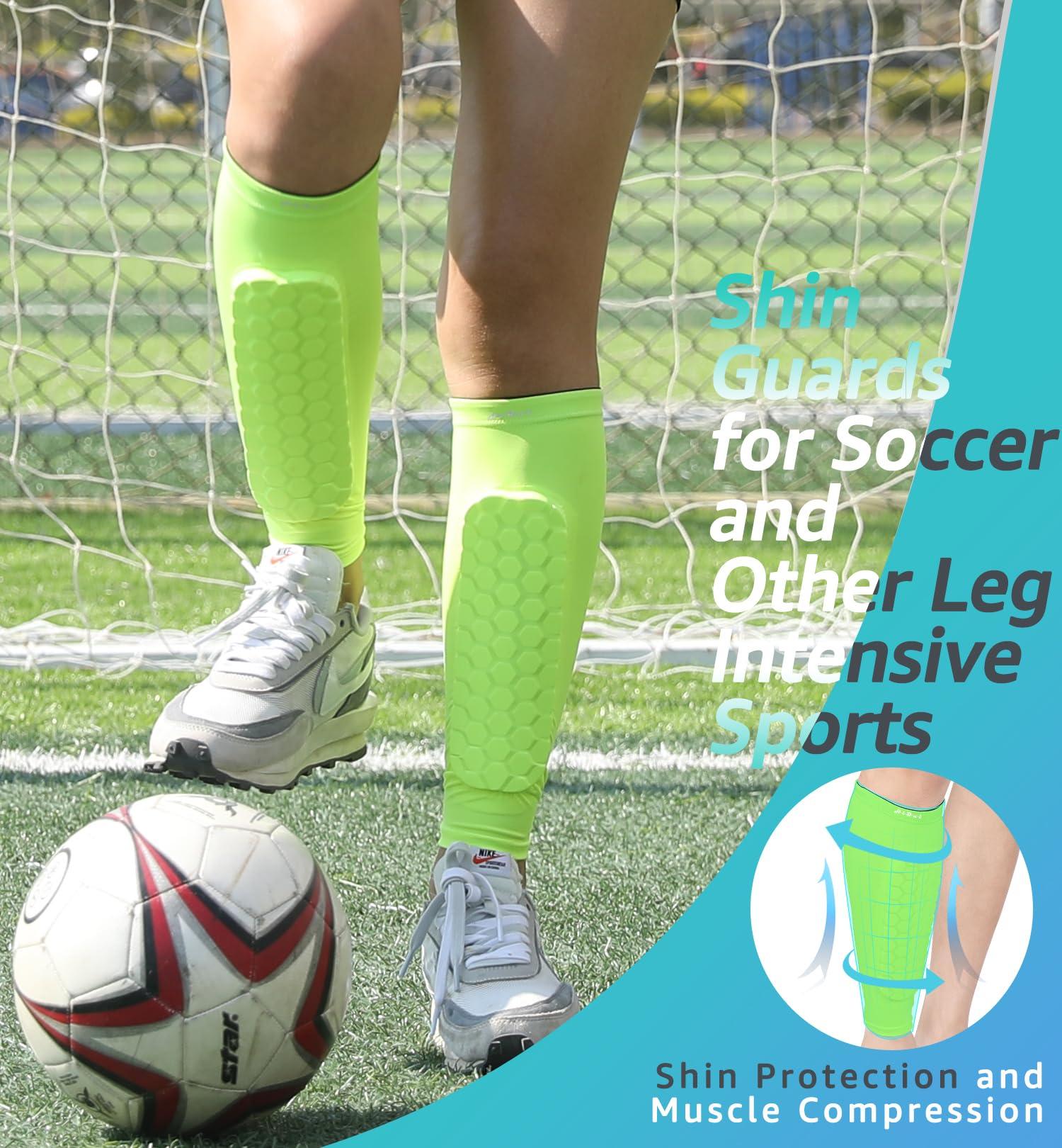 HiRui HiRui Soccer Shin Guards Shin Pads for Kids Youth Adult, Calf Compression Sleeve with Honeycomb Pads, Support for Shin Splint Baseball Boxing Kickboxing MTB, Lightweight(1PAIR)(Bright Yellow, 2XL)