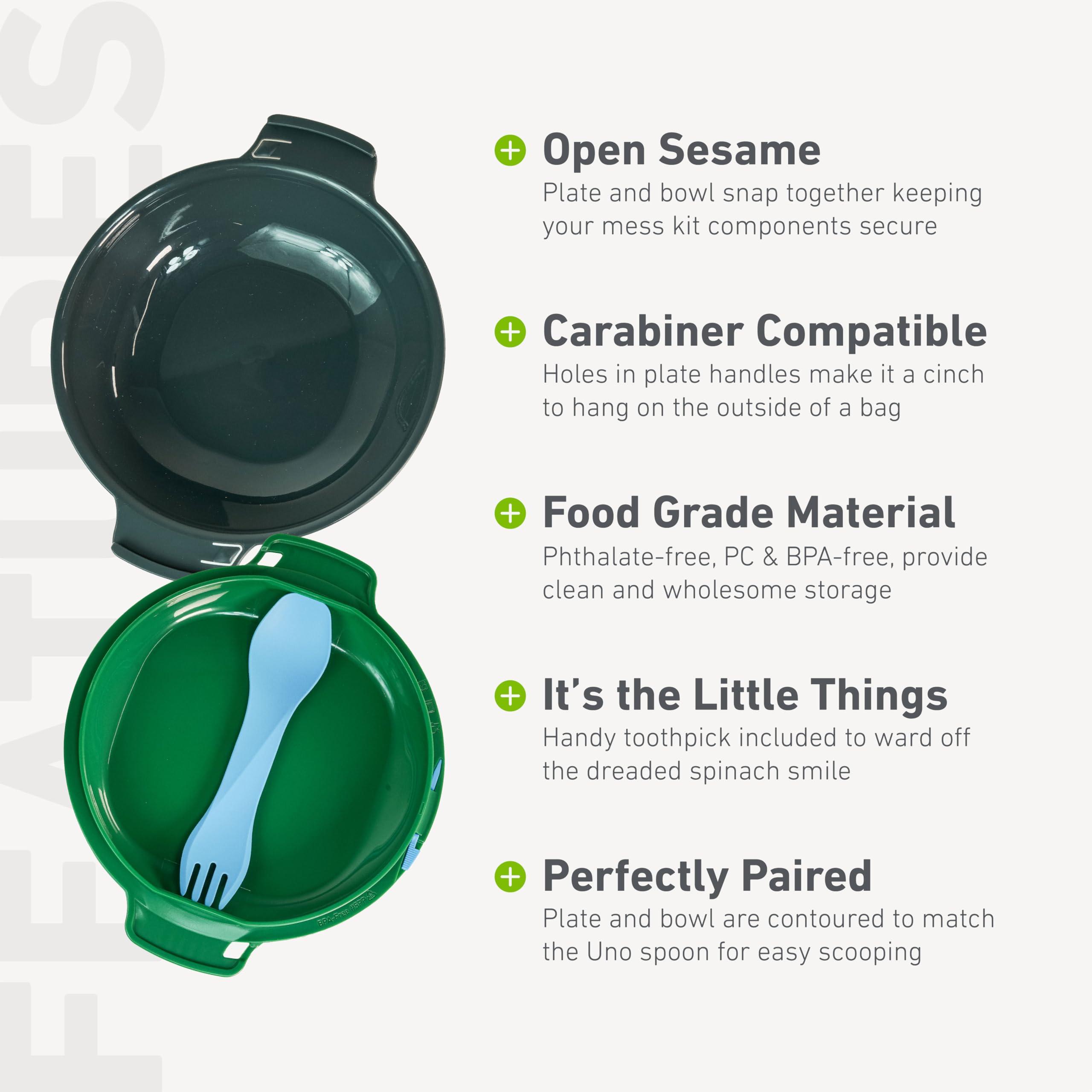 humangear humangear GoKit Light: 5-Tool Lightweight Camping Mess Kit with Camping Plate, Bowl, Utensil, and Toothpick - Ideal On-The-Go Camping Solution, Charcoal/Green