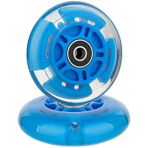 AOWISH AOWISH 2-Pack Light Up Scooter Rear Wheels 80mm Flash Flashing Inline Skates Replacement Wheel with Bearings ABEC 9 for Adjustable 3-Wheel Kick Scooters (Blue)